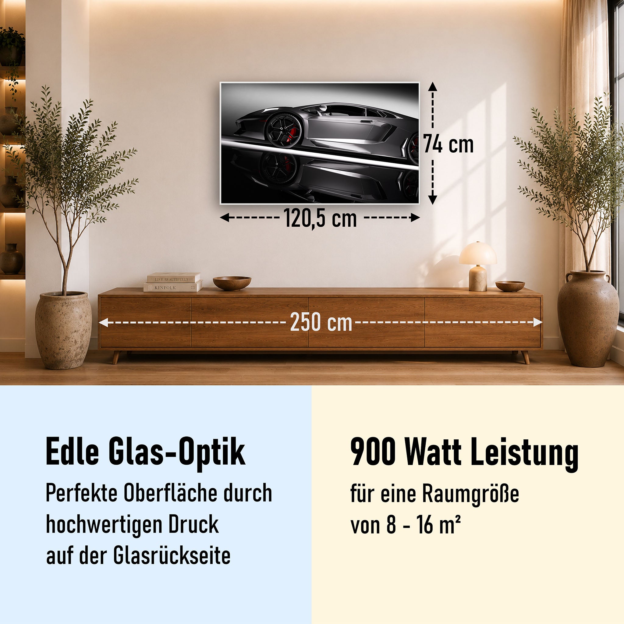Glas Infrarotheizung 350-1200W Motiv 045 Sportwagen