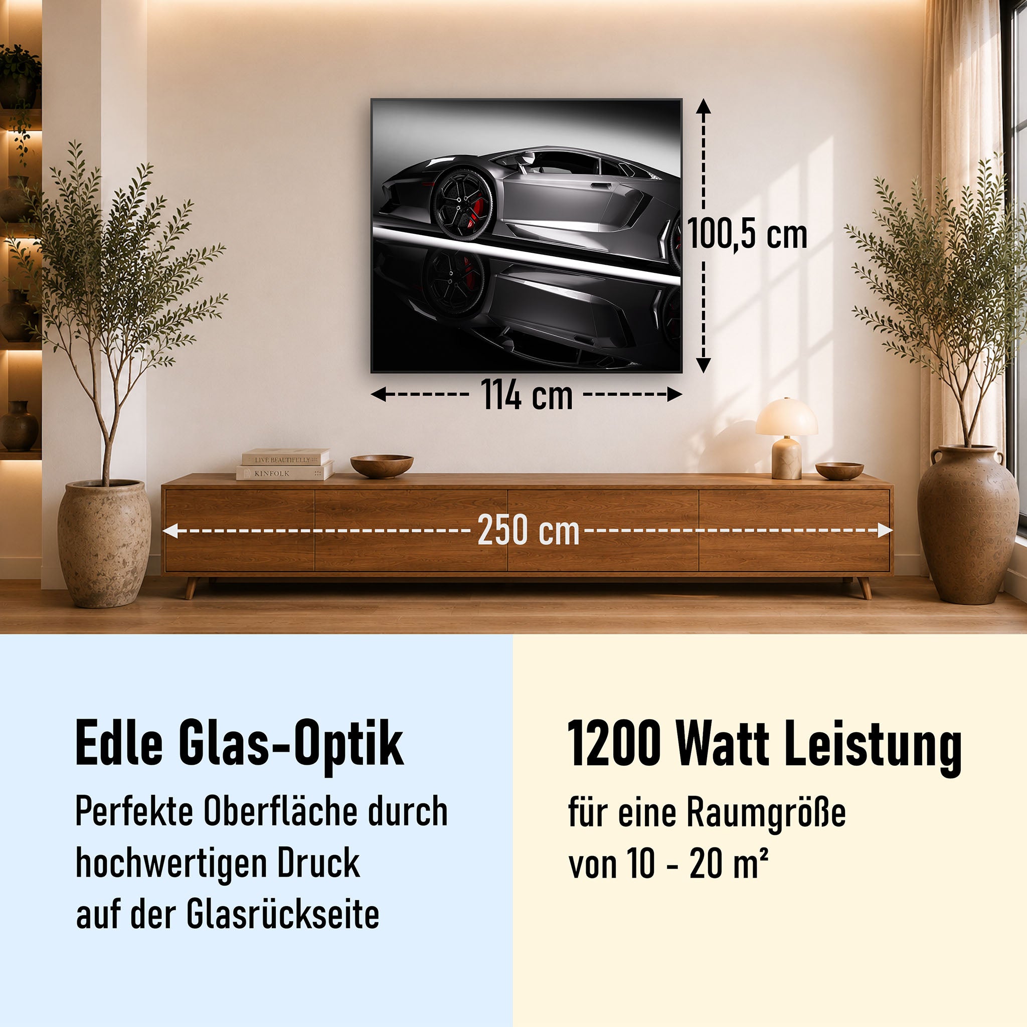 Glas Infrarotheizung 350-1200W Motiv 045 Sportwagen