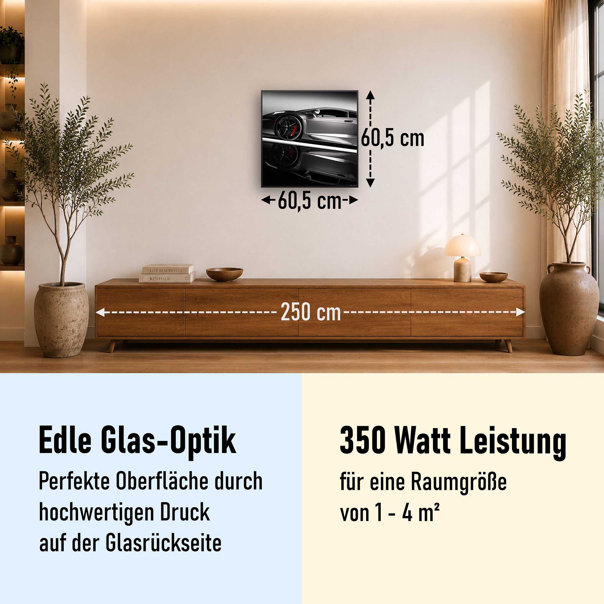 Glas Infrarotheizung 350-1200W Motiv 045 Sportwagen