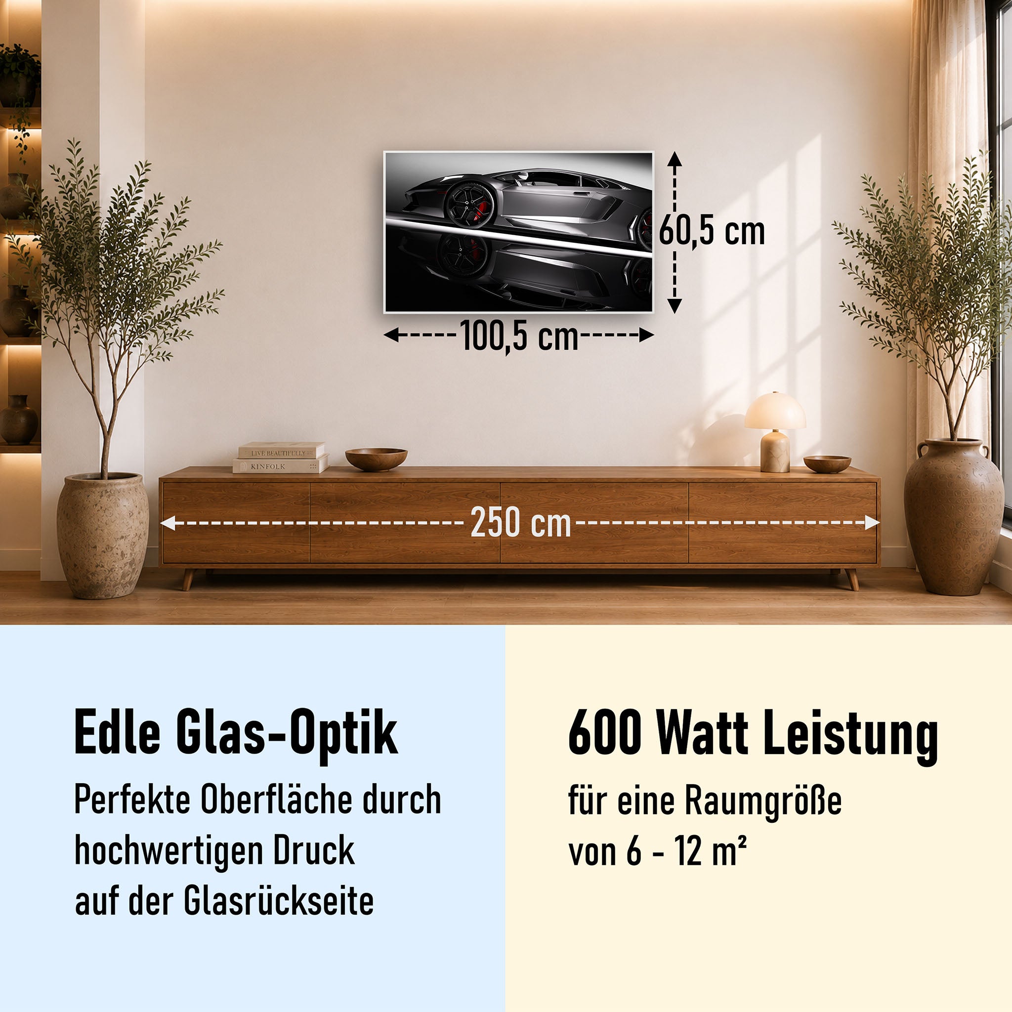 Glas Infrarotheizung 350-1200W Motiv 045 Sportwagen