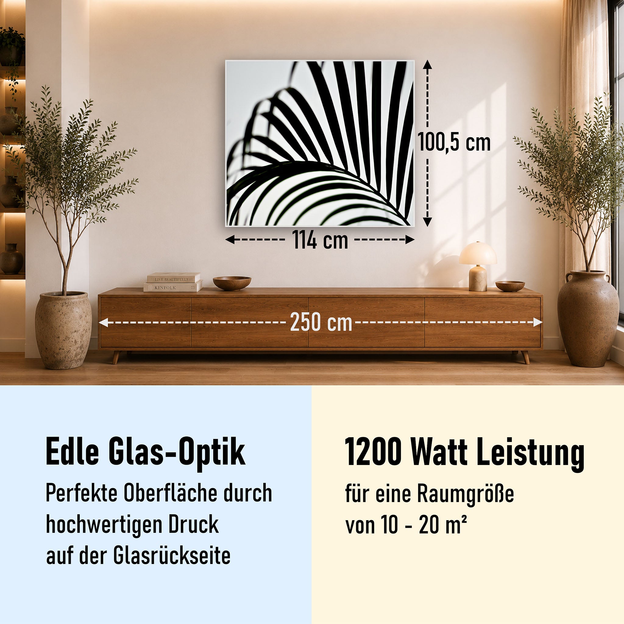 Glas Infrarotheizung 350-1200W Motiv 046 Palmblatt