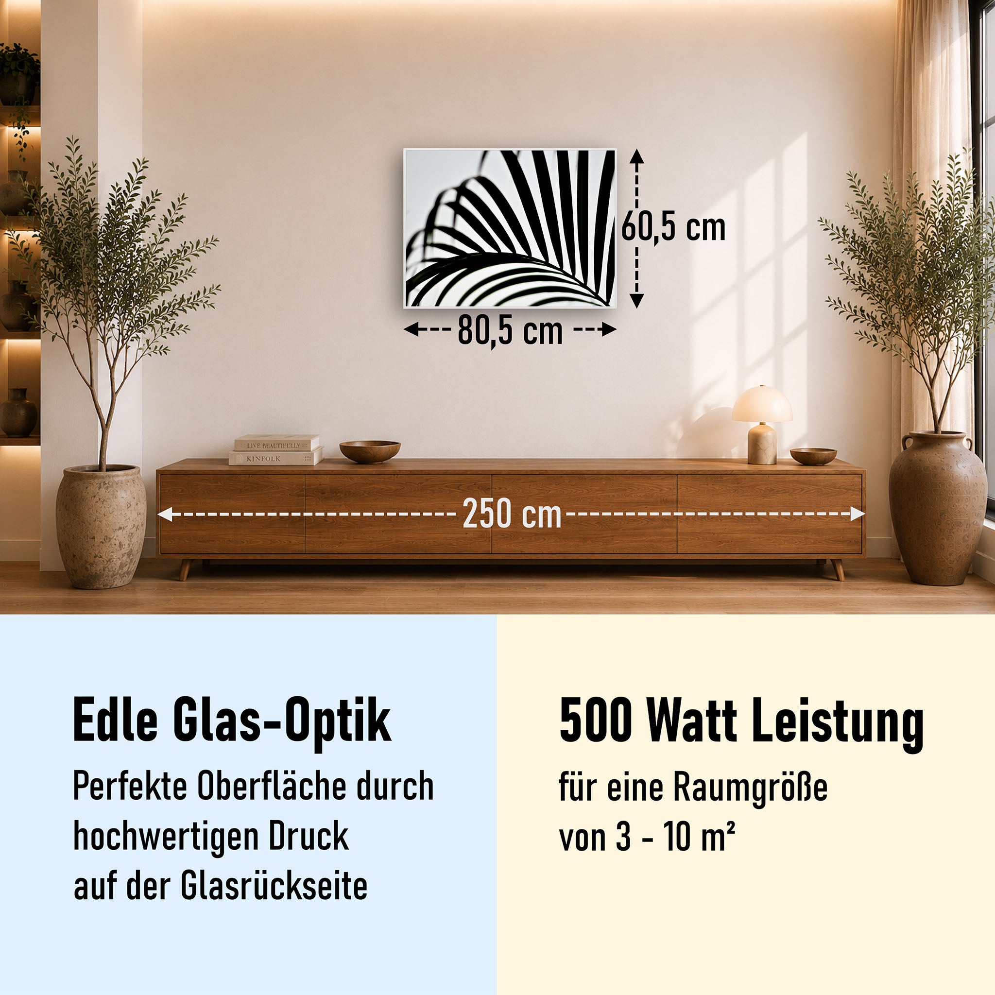 Glas Infrarotheizung 350-1200W Motiv 046 Palmblatt