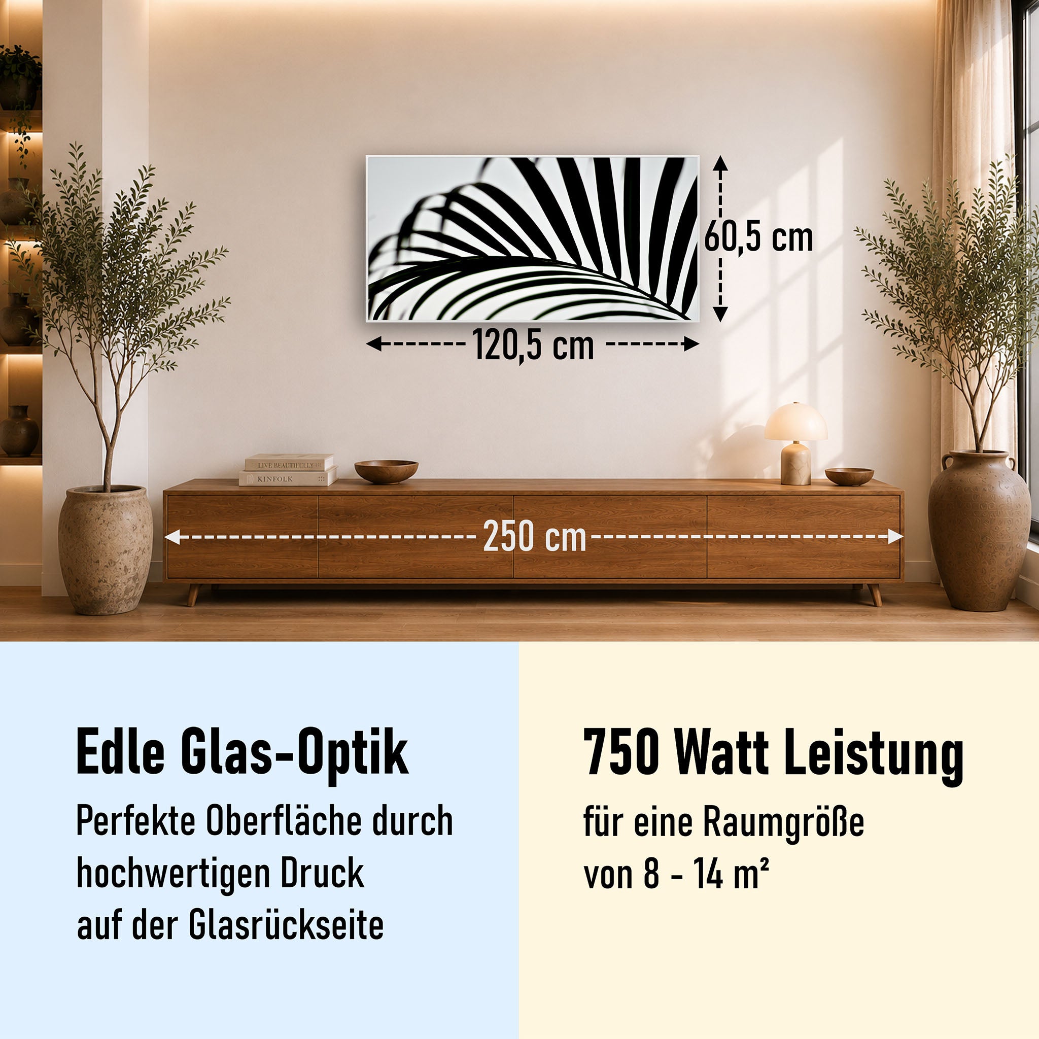 Glas Infrarotheizung 350-1200W Motiv 046 Palmblatt