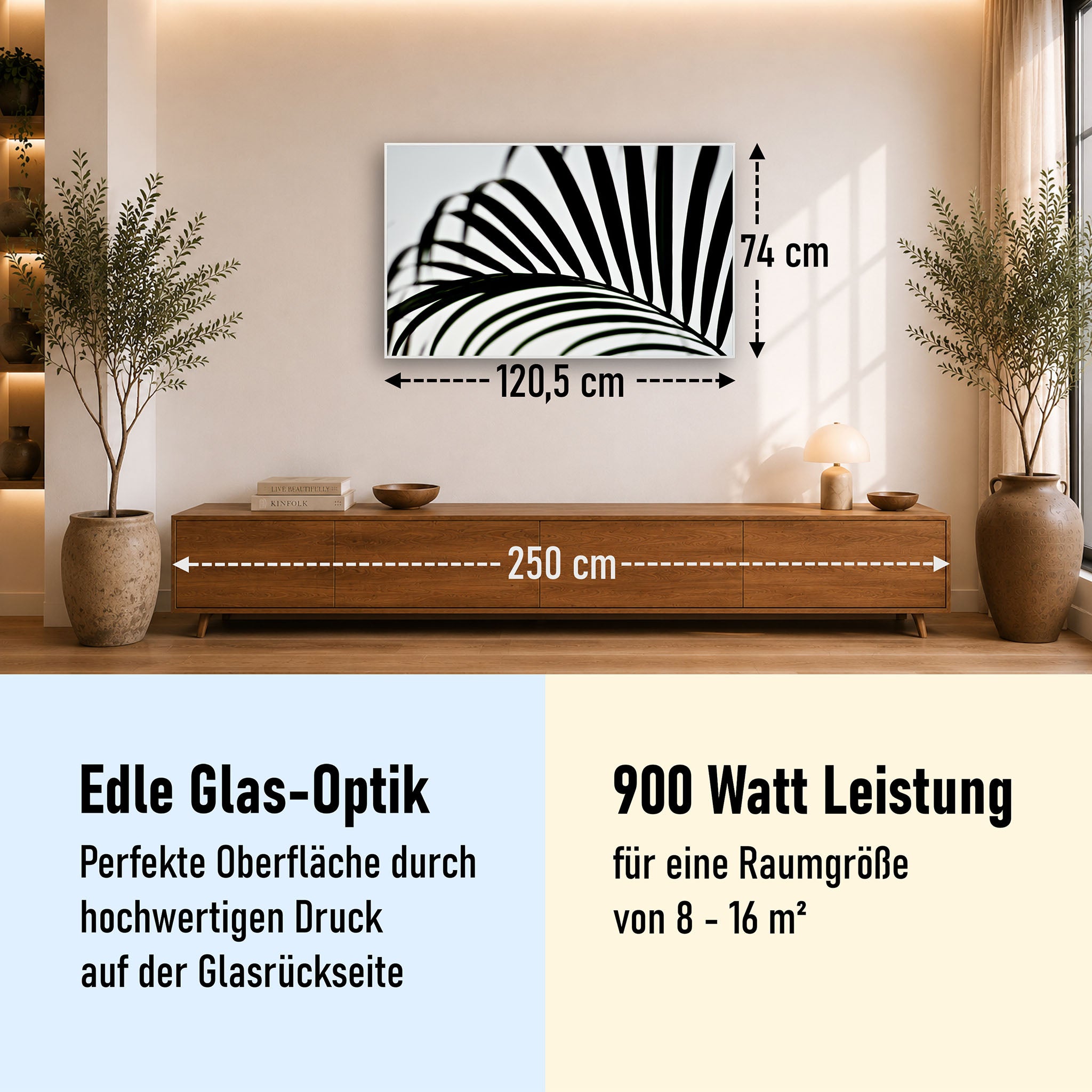 Glas Infrarotheizung 350-1200W Motiv 046 Palmblatt