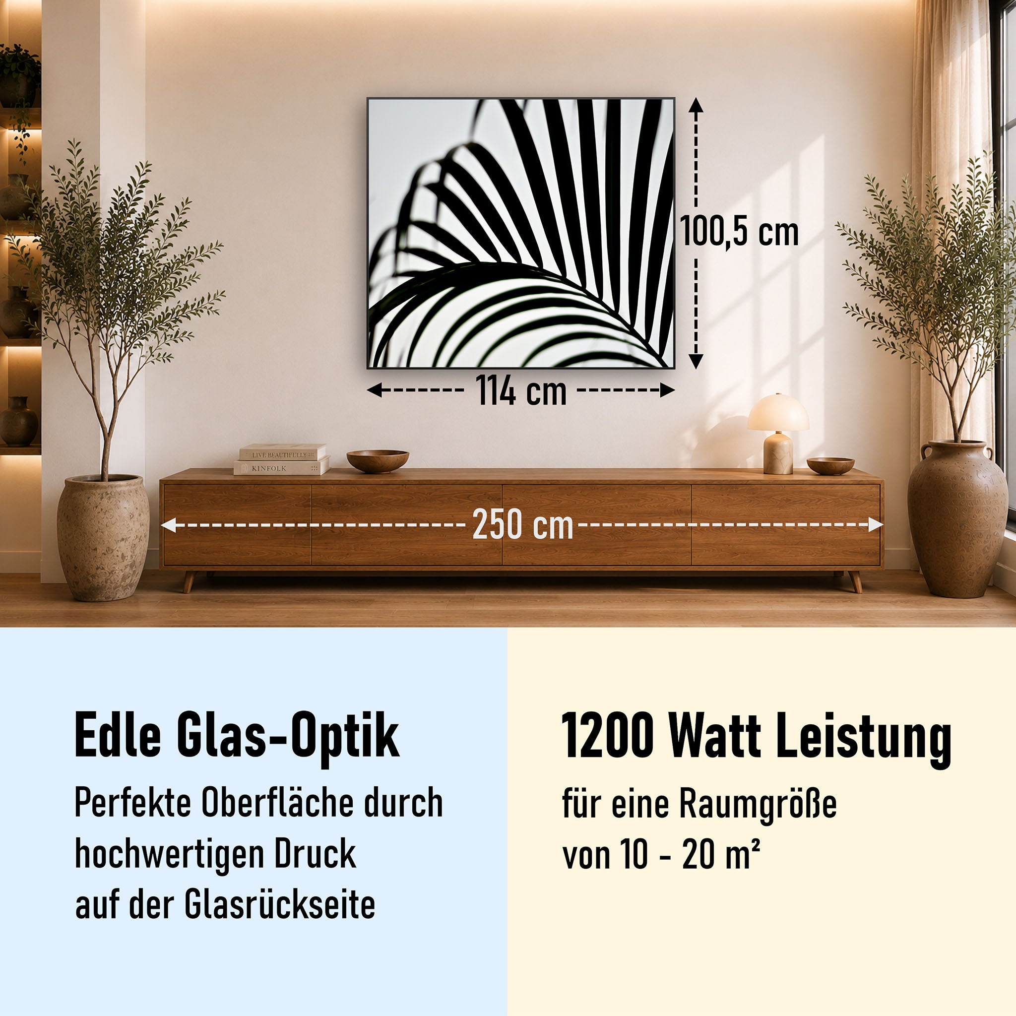 Glas Infrarotheizung 350-1200W Motiv 046 Palmblatt