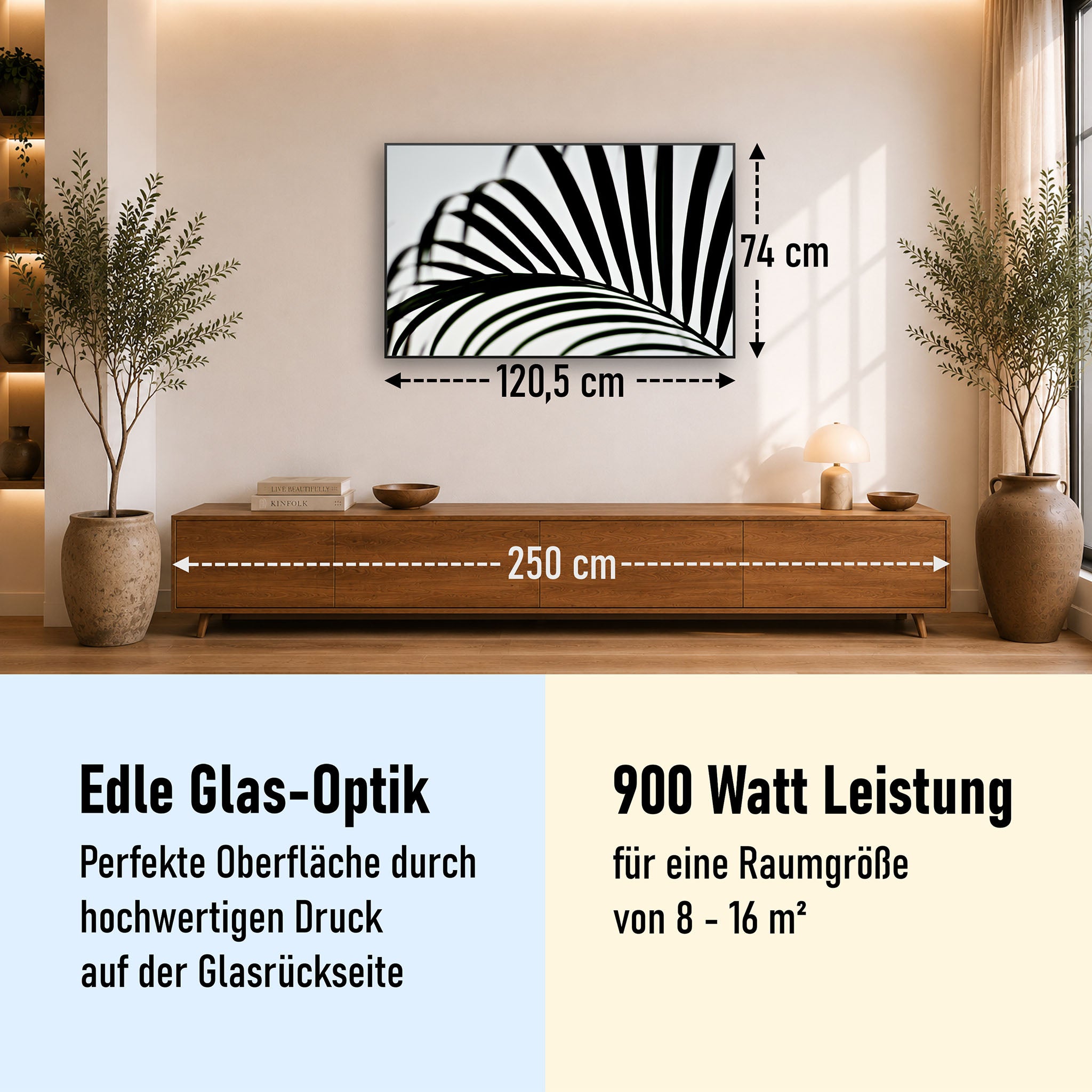 Glas Infrarotheizung 350-1200W Motiv 046 Palmblatt
