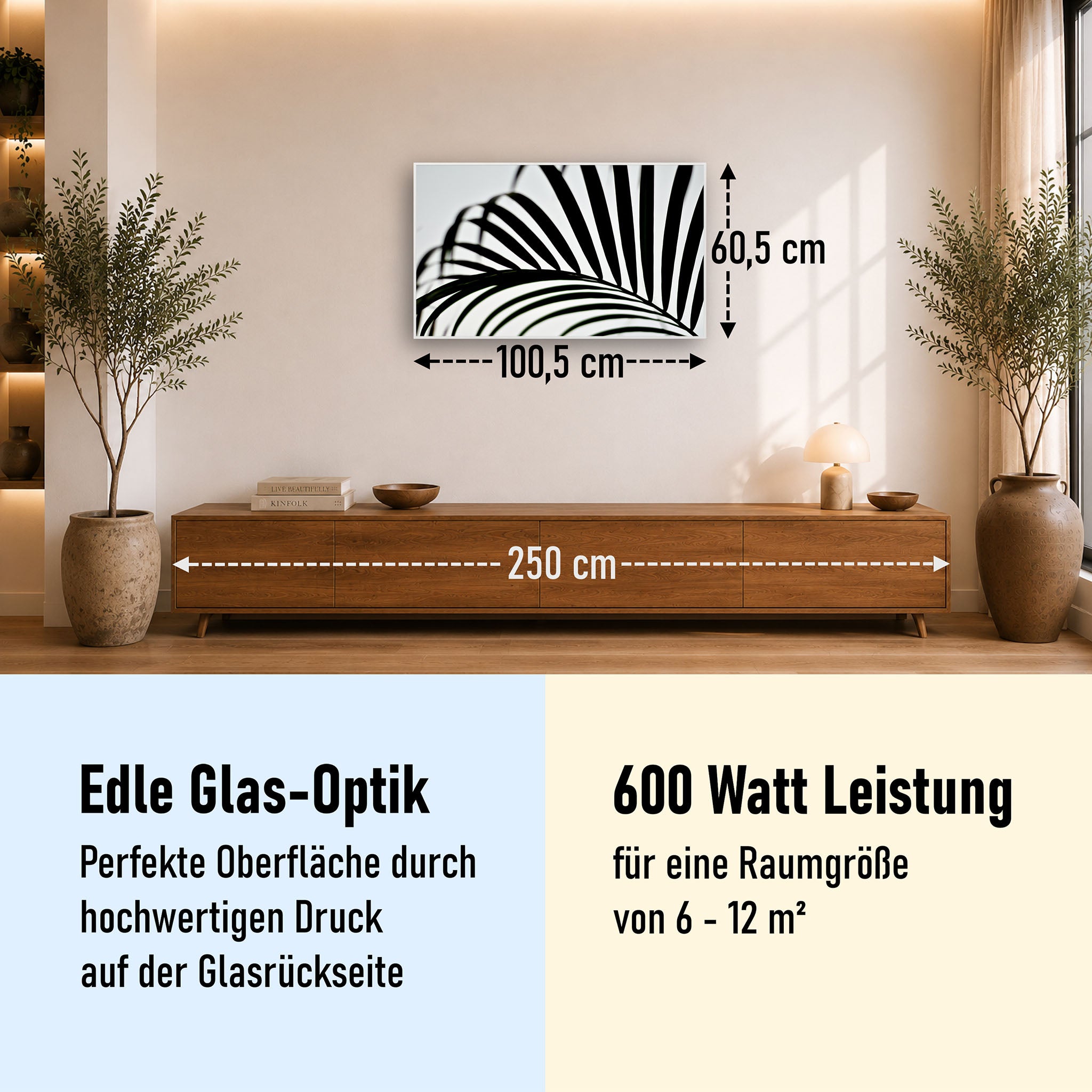 Glas Infrarotheizung 350-1200W Motiv 046 Palmblatt