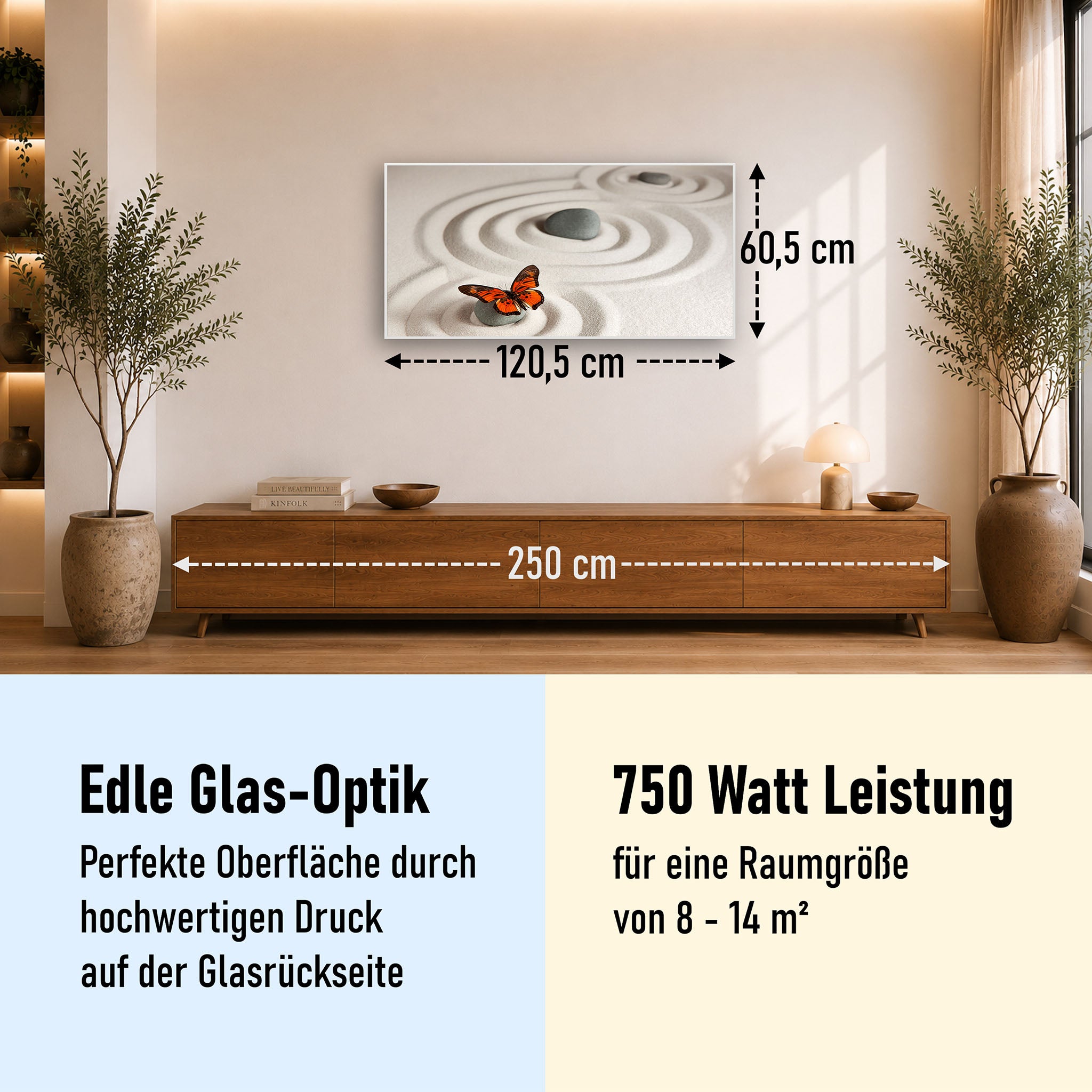 Glas Infrarotheizung 350-1200W Motiv 047 Zen-Steine