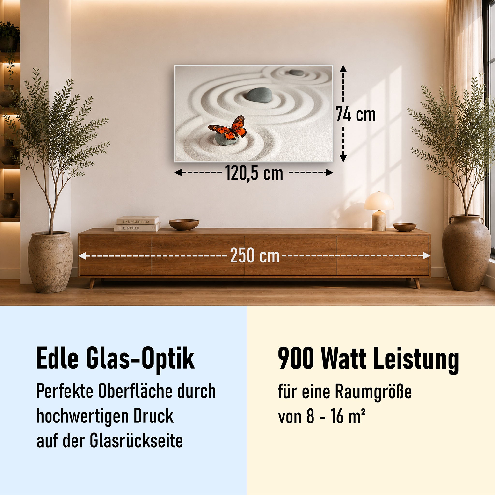 Glas Infrarotheizung 350-1200W Motiv 047 Zen-Steine