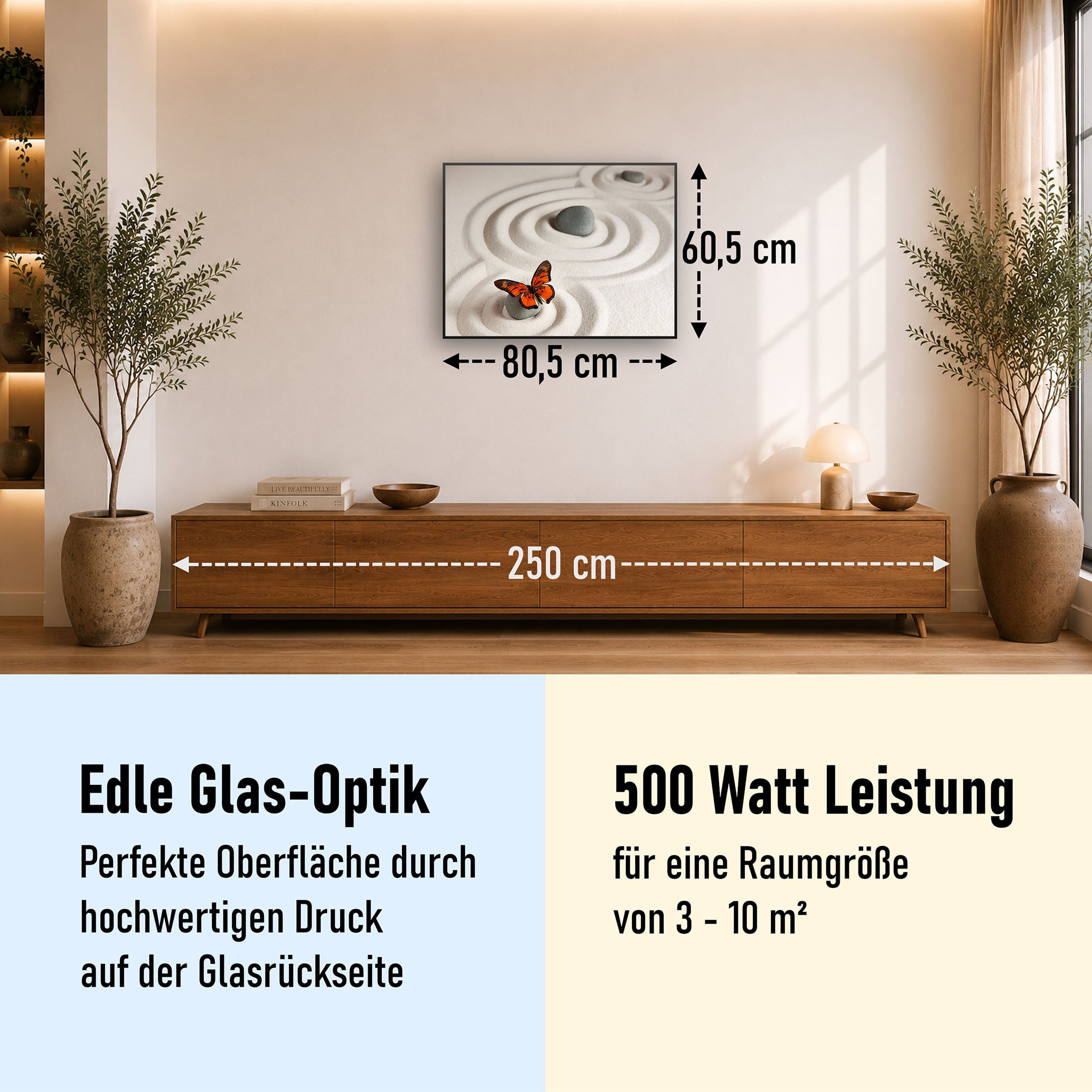 Glas Infrarotheizung 350-1200W Motiv 047 Zen-Steine