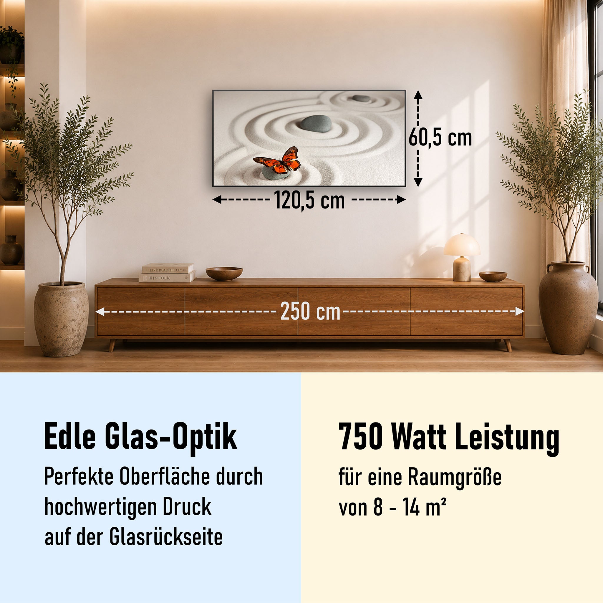 Glas Infrarotheizung 350-1200W Motiv 047 Zen-Steine