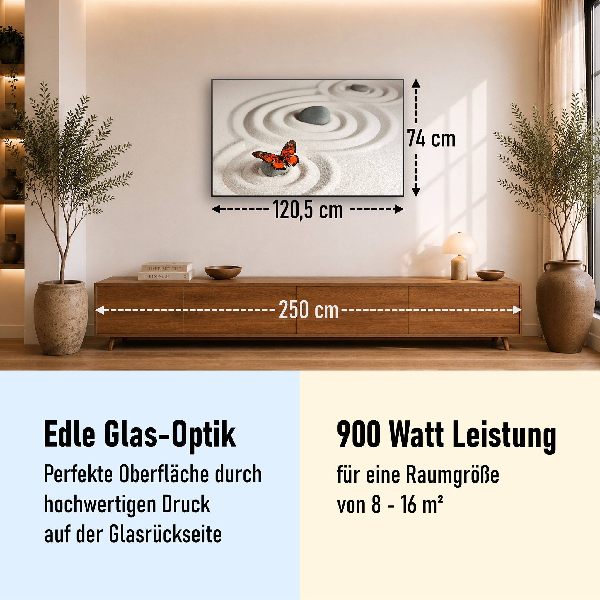 Glas Infrarotheizung 350-1200W Motiv 047 Zen-Steine