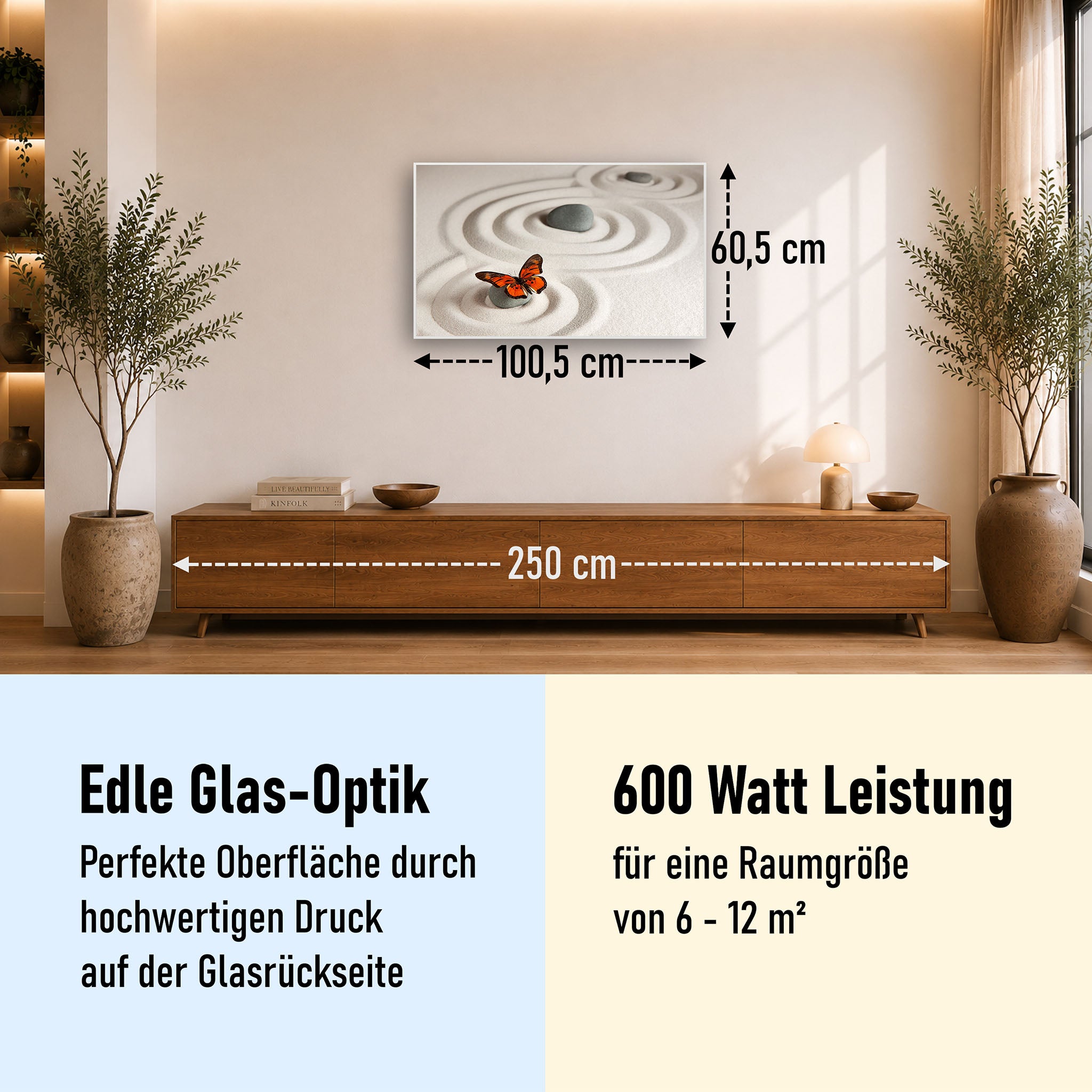 Glas Infrarotheizung 350-1200W Motiv 047 Zen-Steine