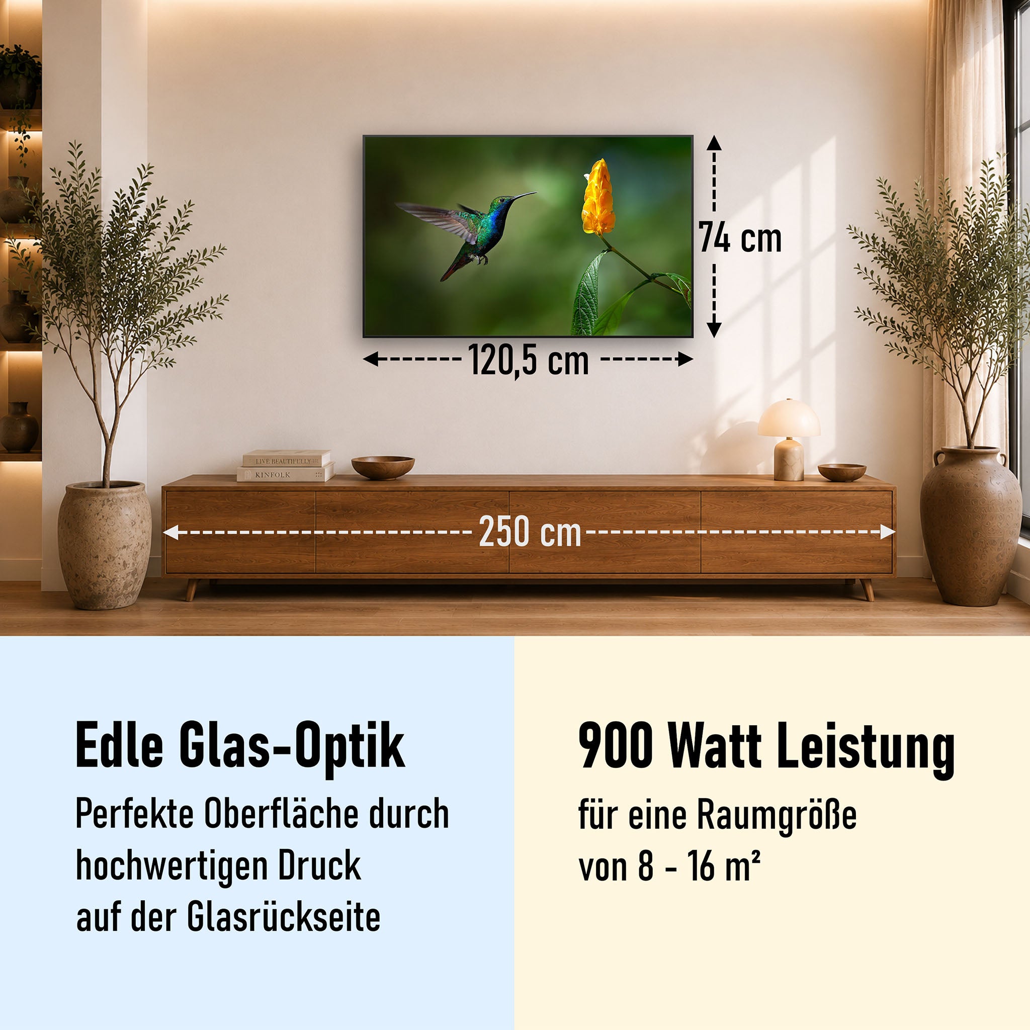 Glas Infrarotheizung 350-1200W Motiv 048 Kolibri