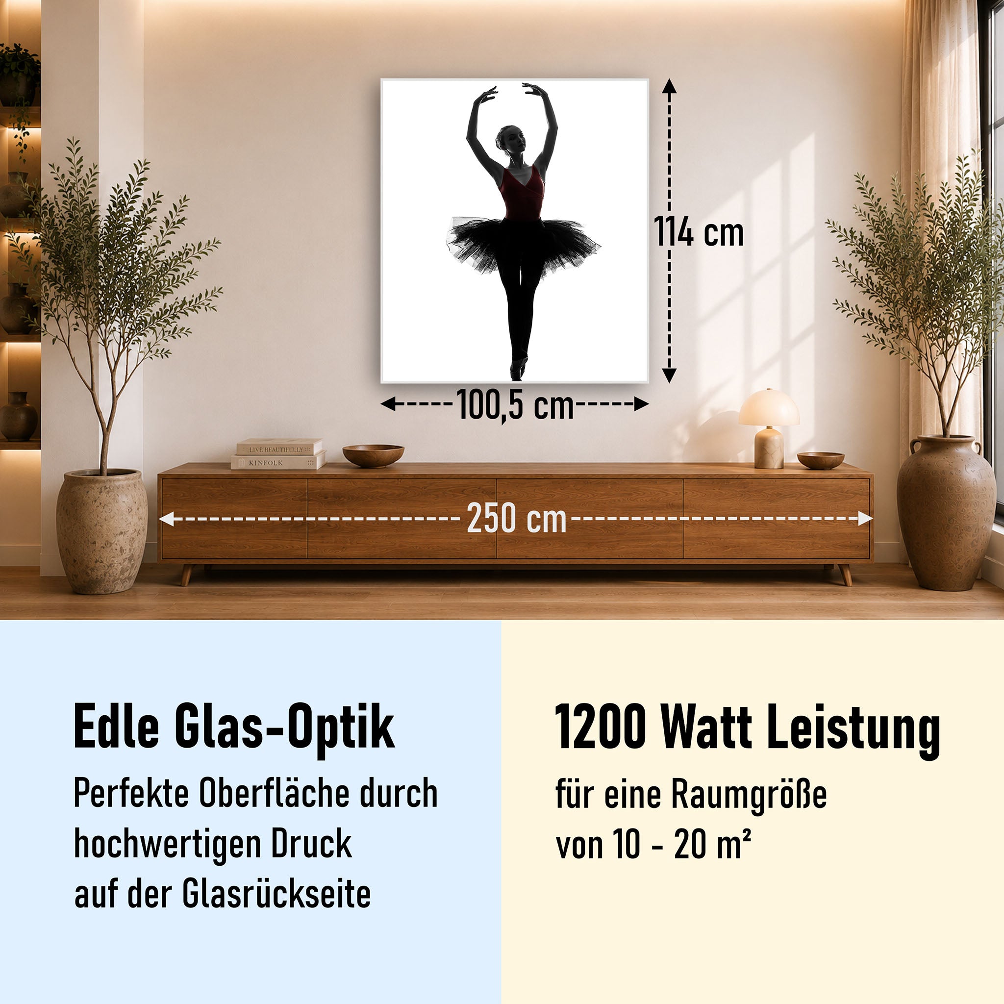 Glas Infrarotheizung 350-1200W Motiv 049H Ballerina