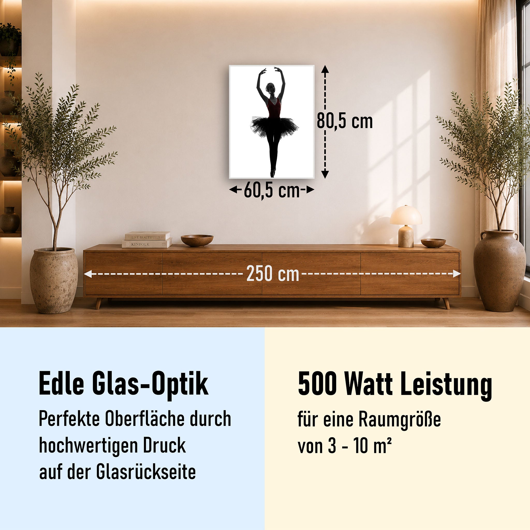 Glas Infrarotheizung 350-1200W Motiv 049H Ballerina