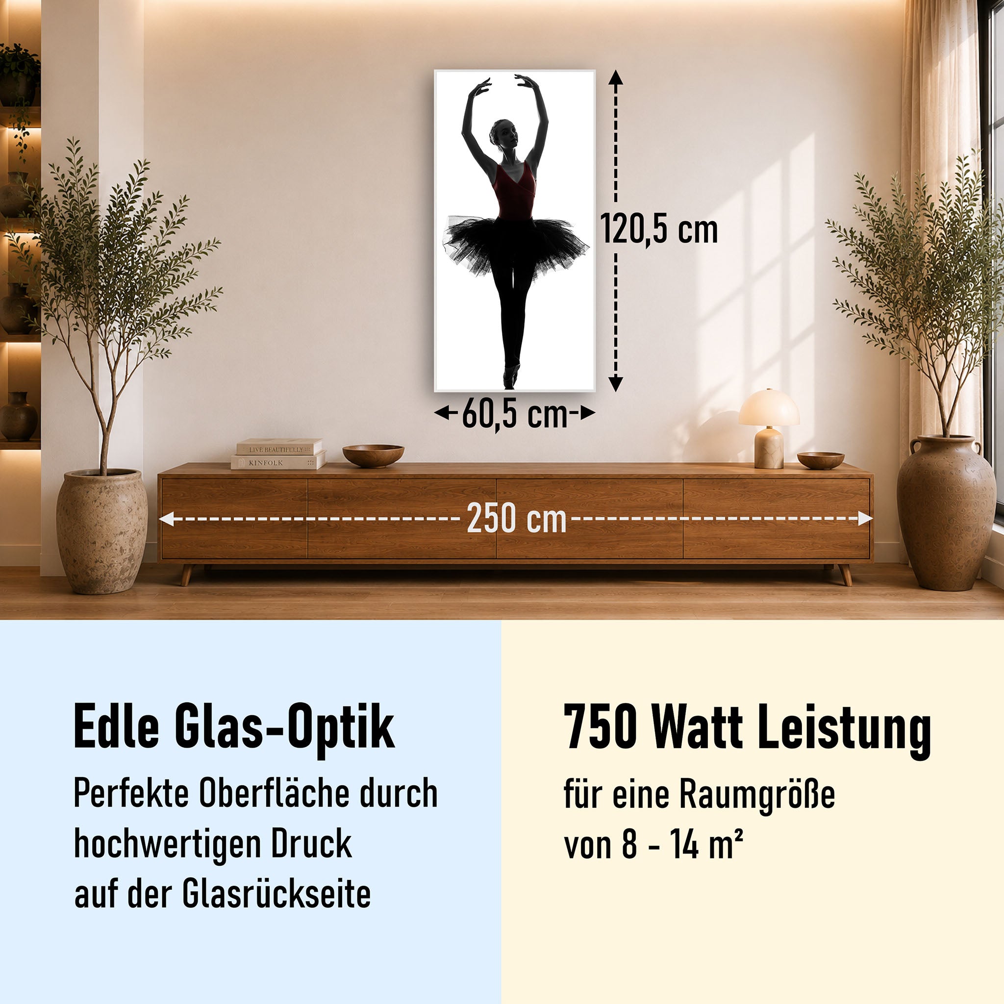 Glas Infrarotheizung 350-1200W Motiv 049H Ballerina