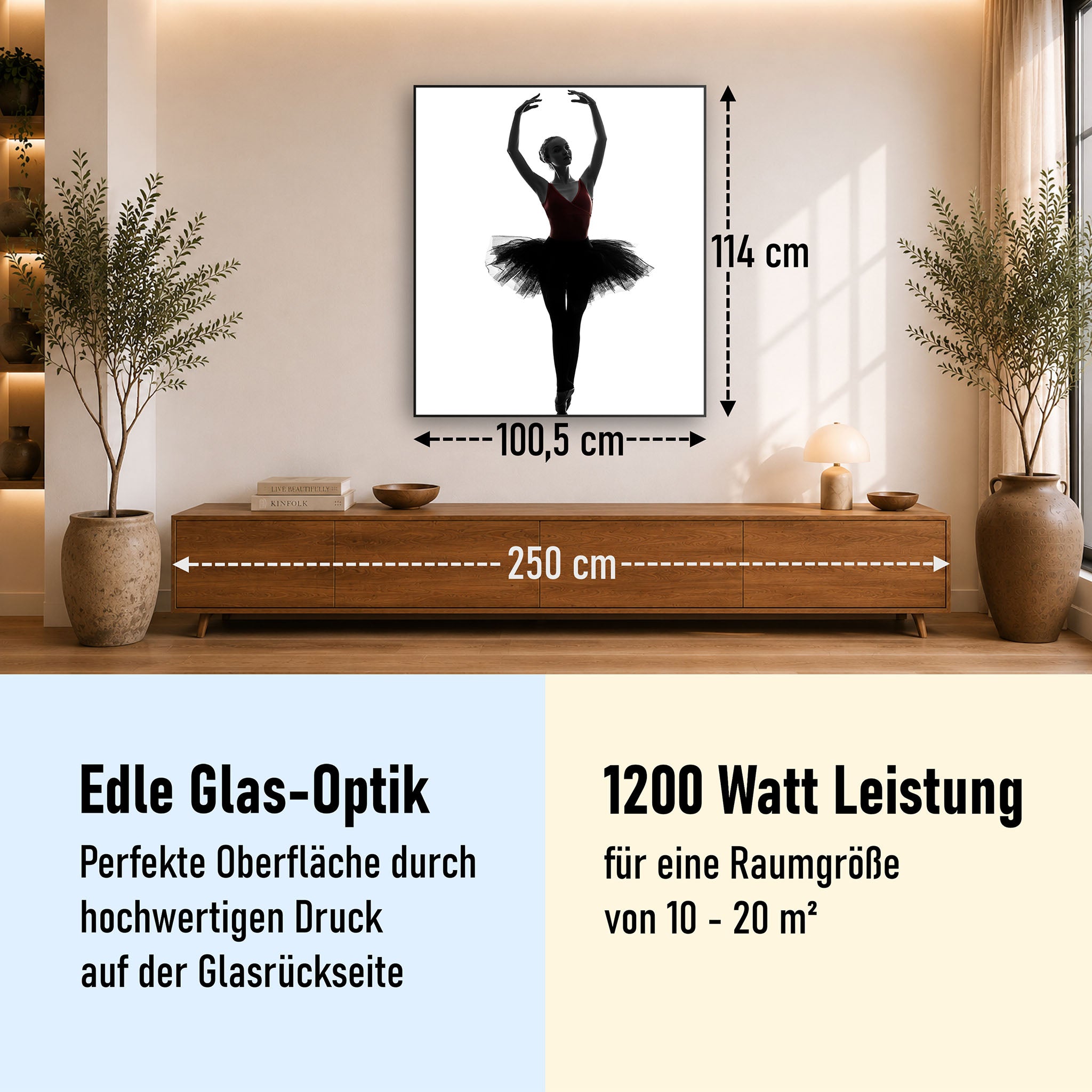 Glas Infrarotheizung 350-1200W Motiv 049H Ballerina