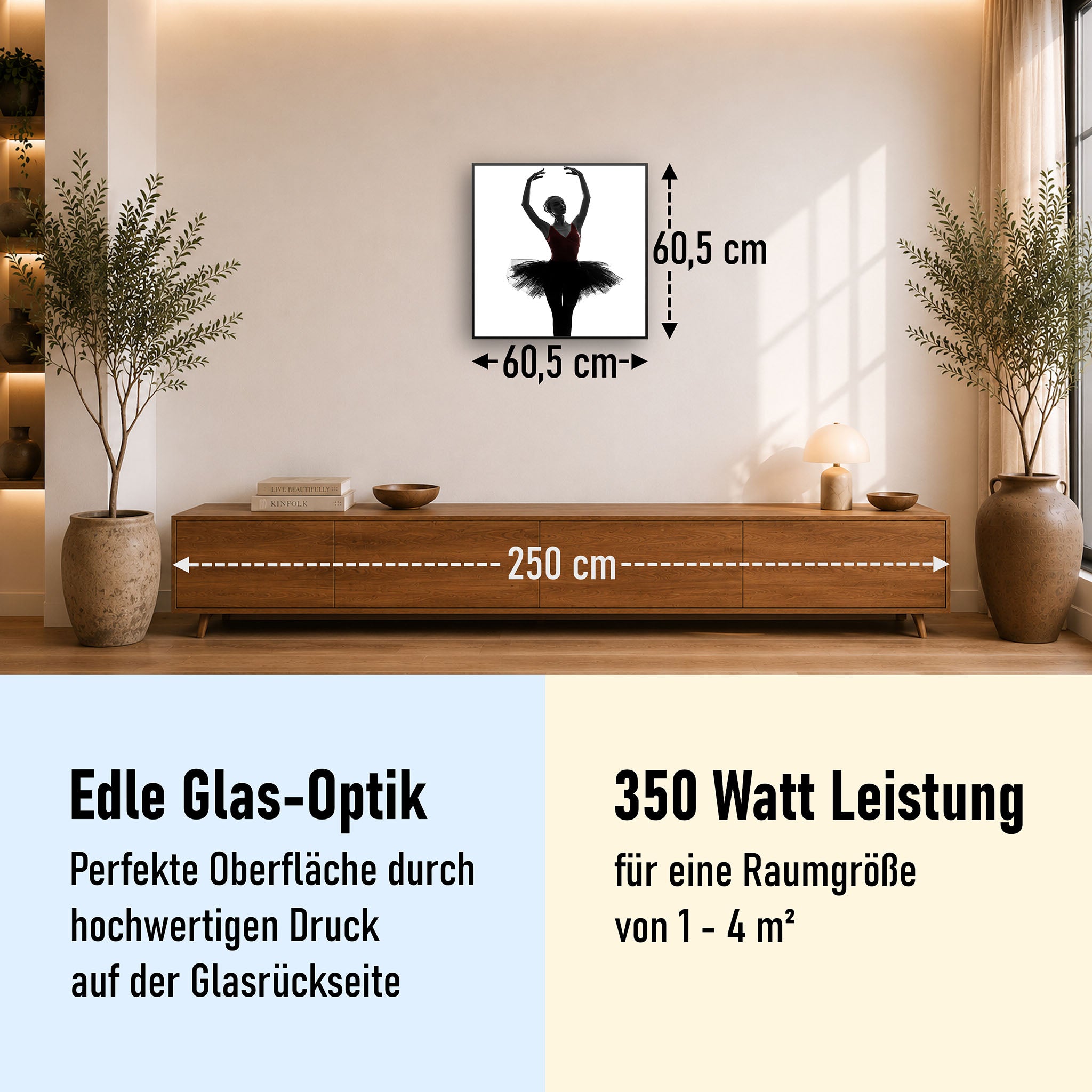 Glas Infrarotheizung 350-1200W Motiv 049H Ballerina