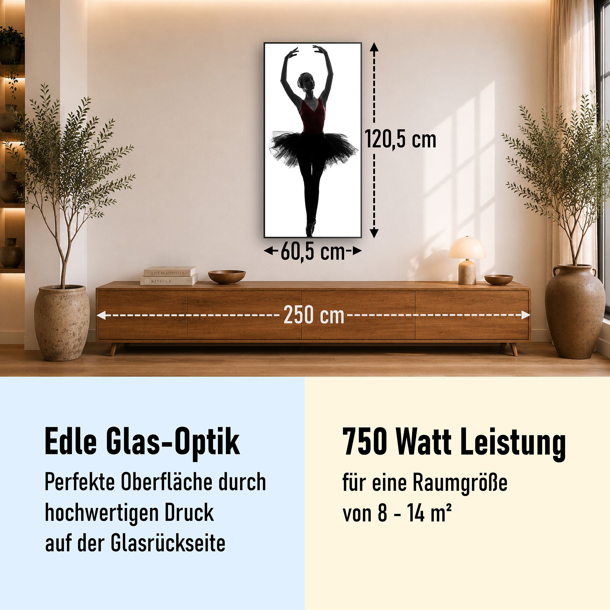 Glas Infrarotheizung 350-1200W Motiv 049H Ballerina