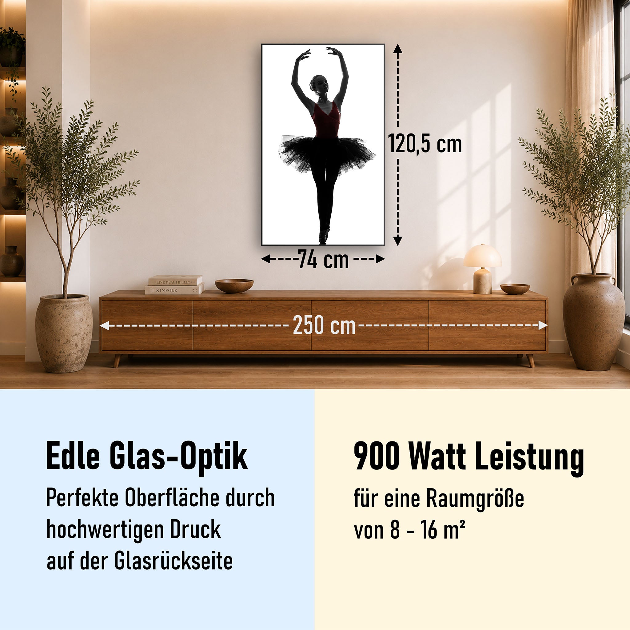 Glas Infrarotheizung 350-1200W Motiv 049H Ballerina