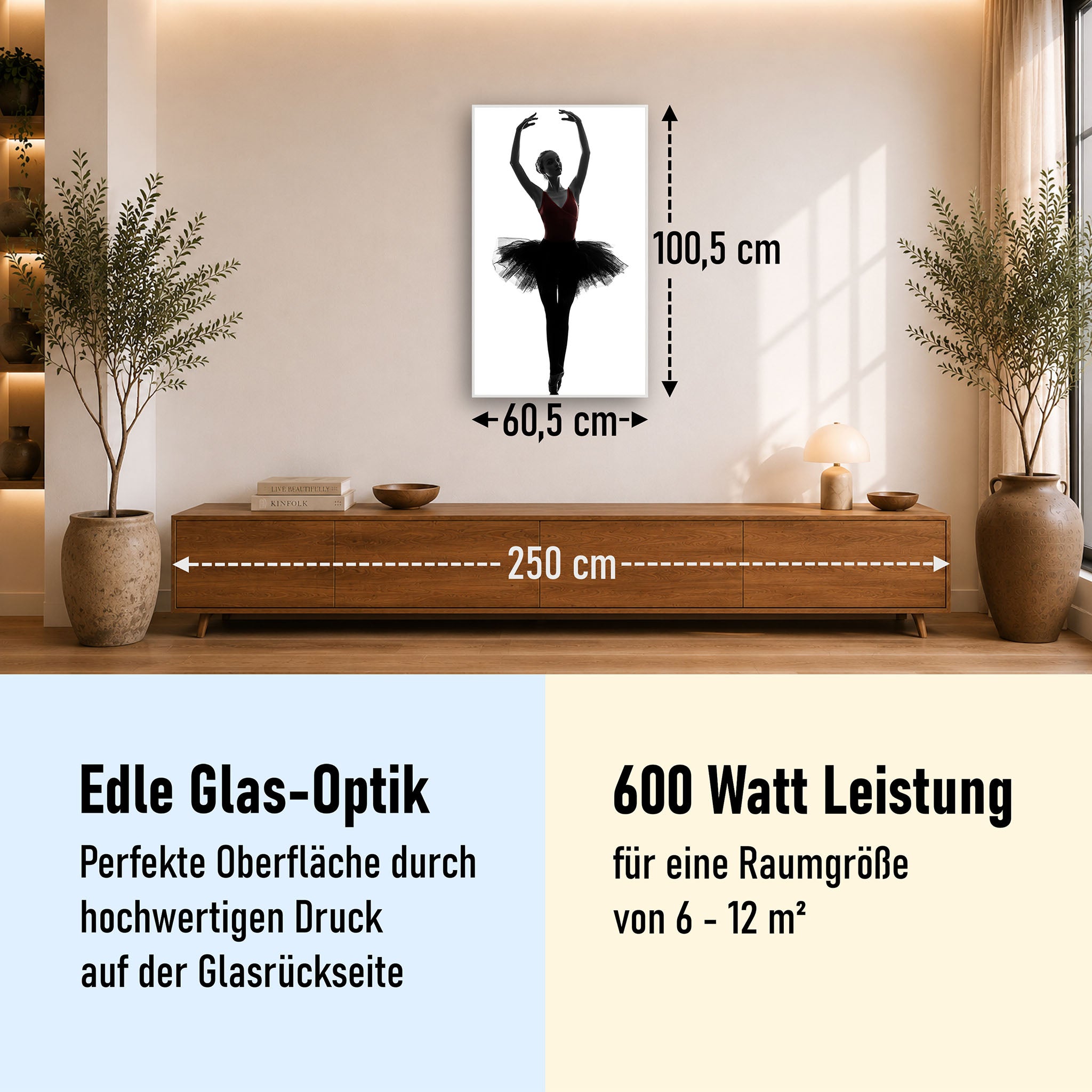 Glas Infrarotheizung 350-1200W Motiv 049H Ballerina