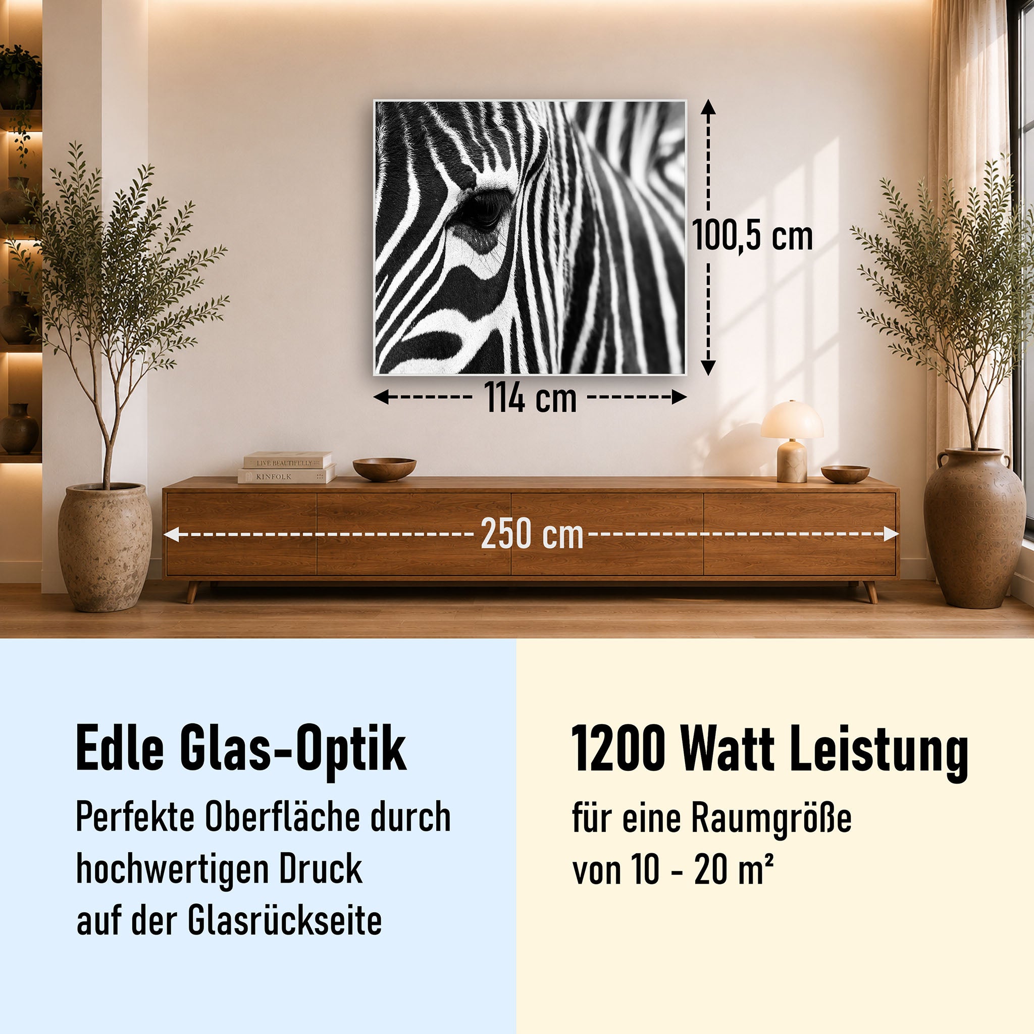 Glas Infrarotheizung 350-1200W Motiv 050 Zebra