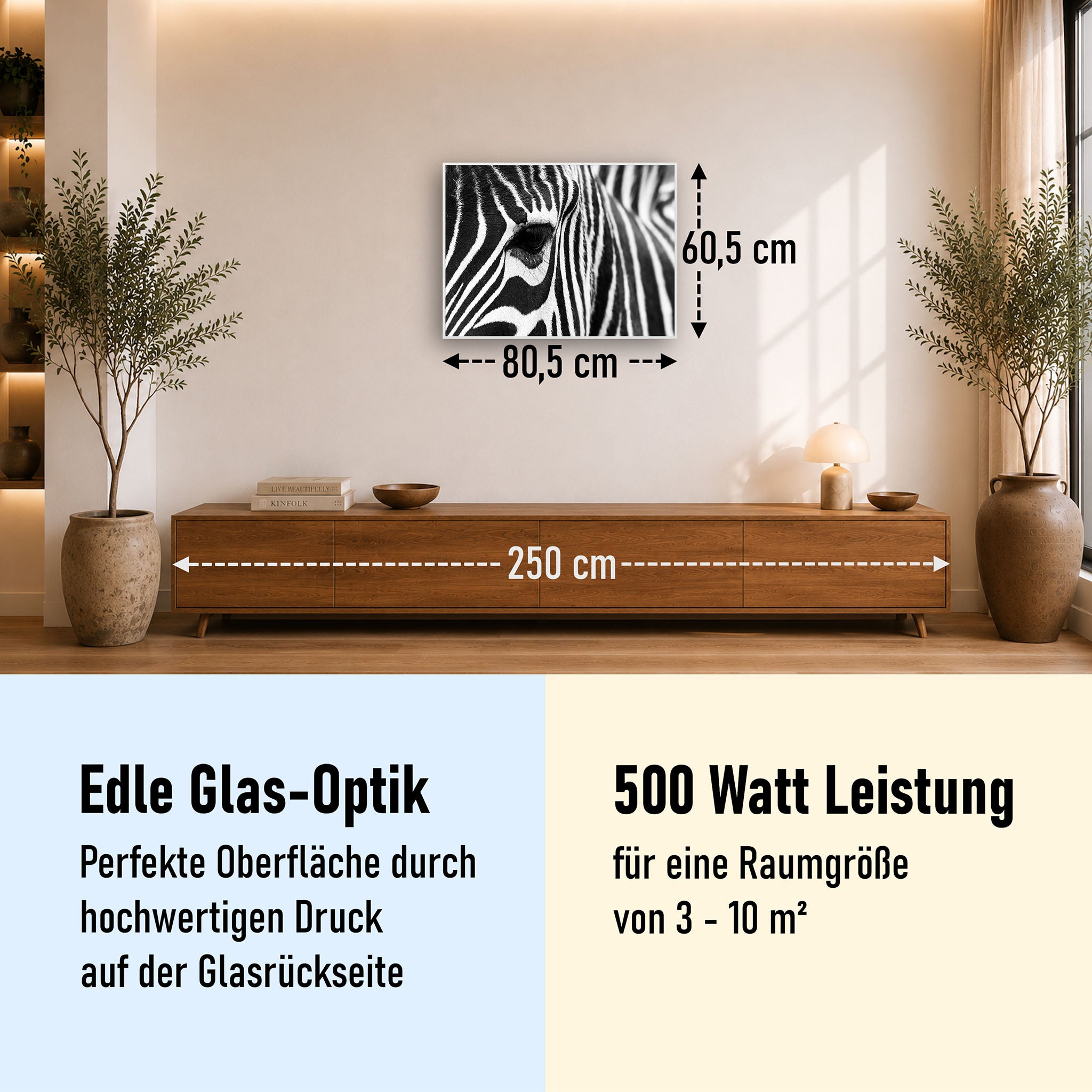 Glas Infrarotheizung 350-1200W Motiv 050 Zebra