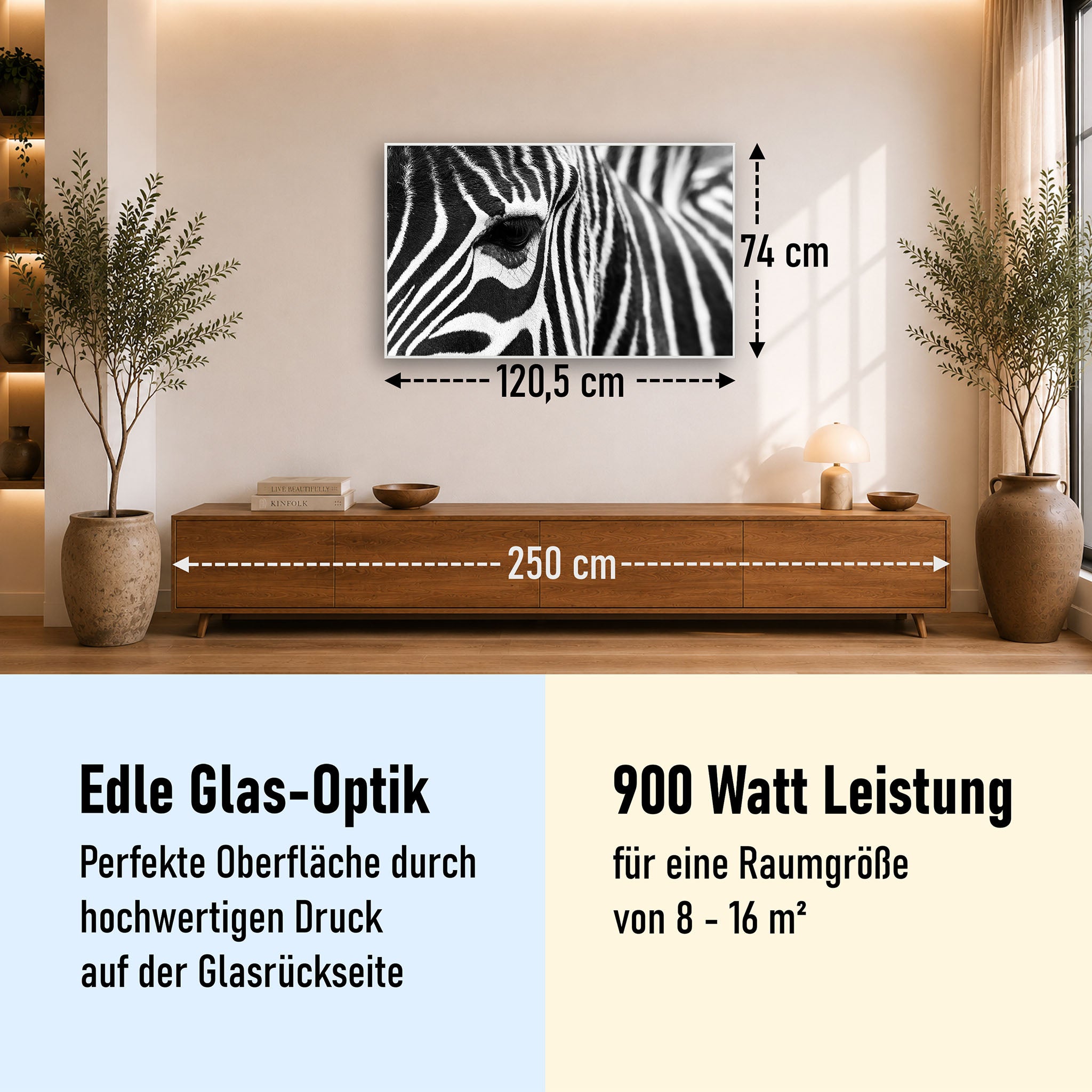 Glas Infrarotheizung 350-1200W Motiv 050 Zebra