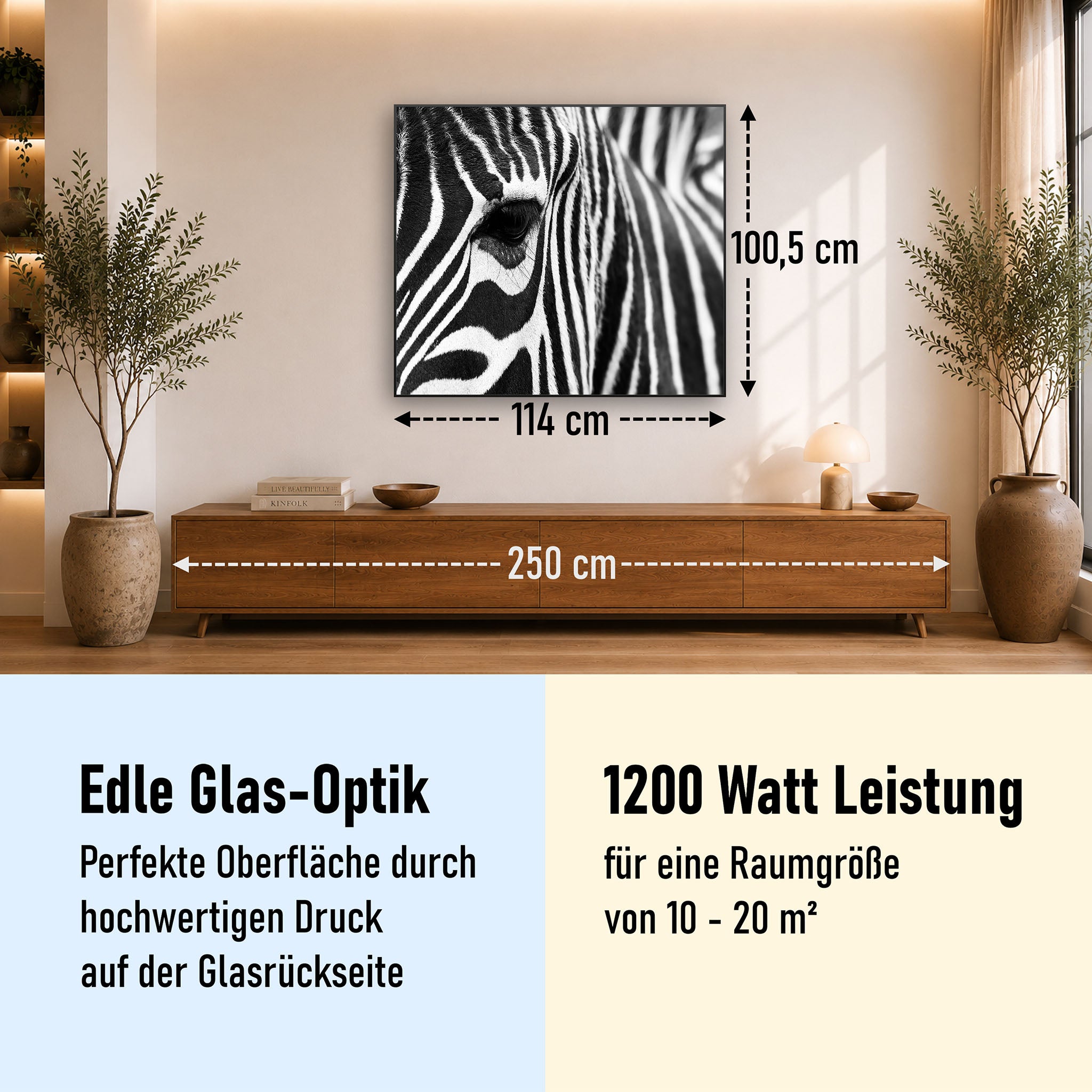 Glas Infrarotheizung 350-1200W Motiv 050 Zebra