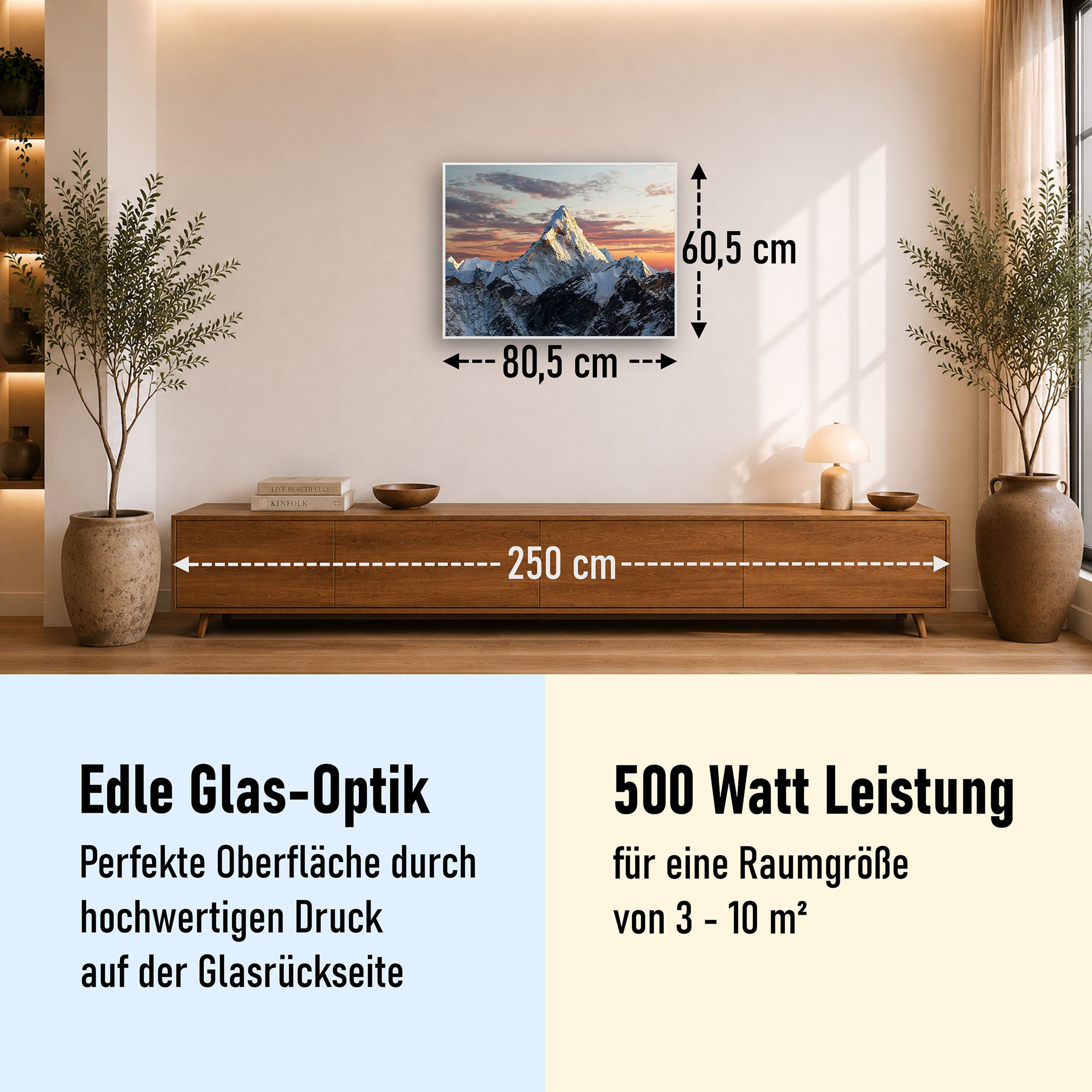 Glas Infrarotheizung 350-1200W Motiv 051 Everest
