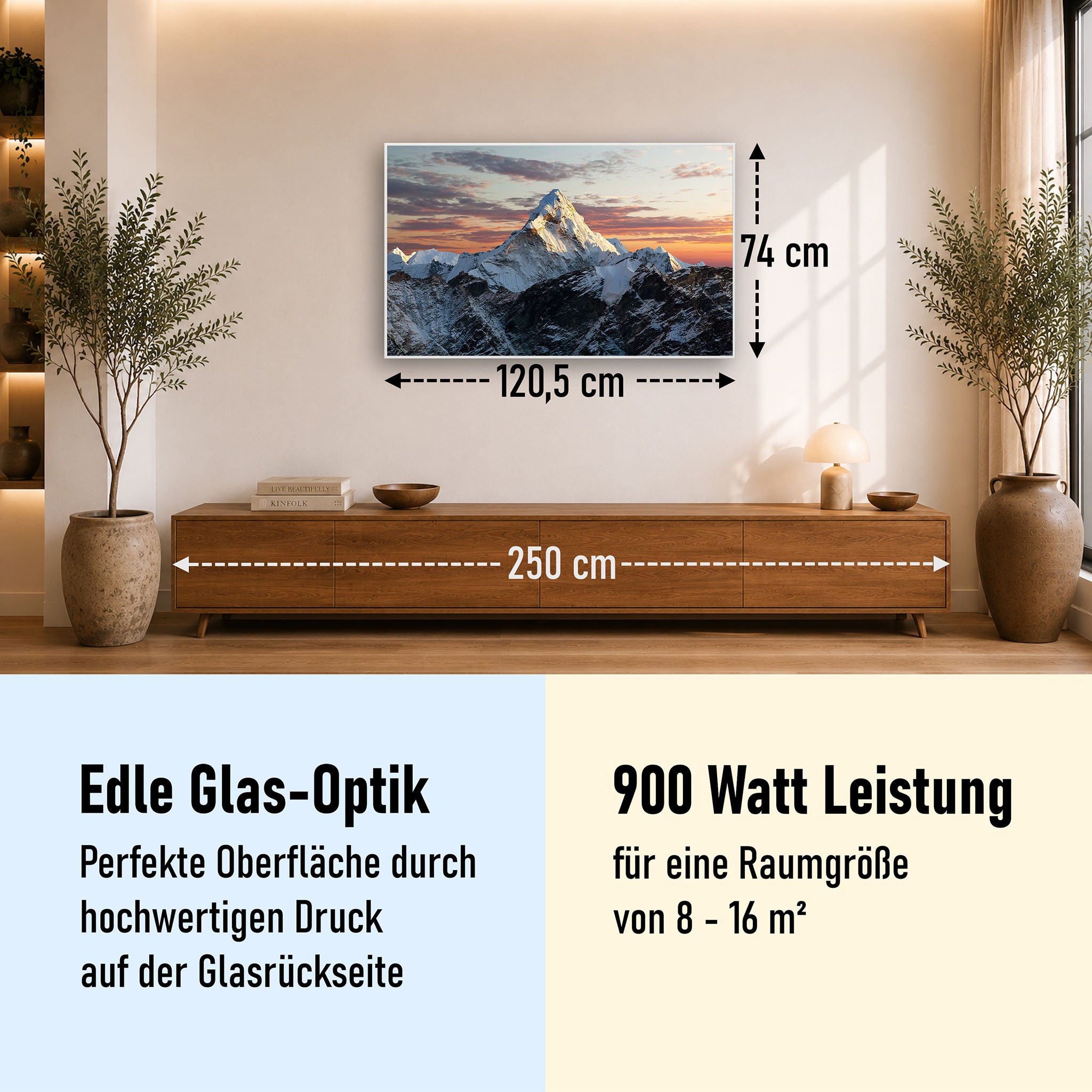 Glas Infrarotheizung 350-1200W Motiv 051 Everest
