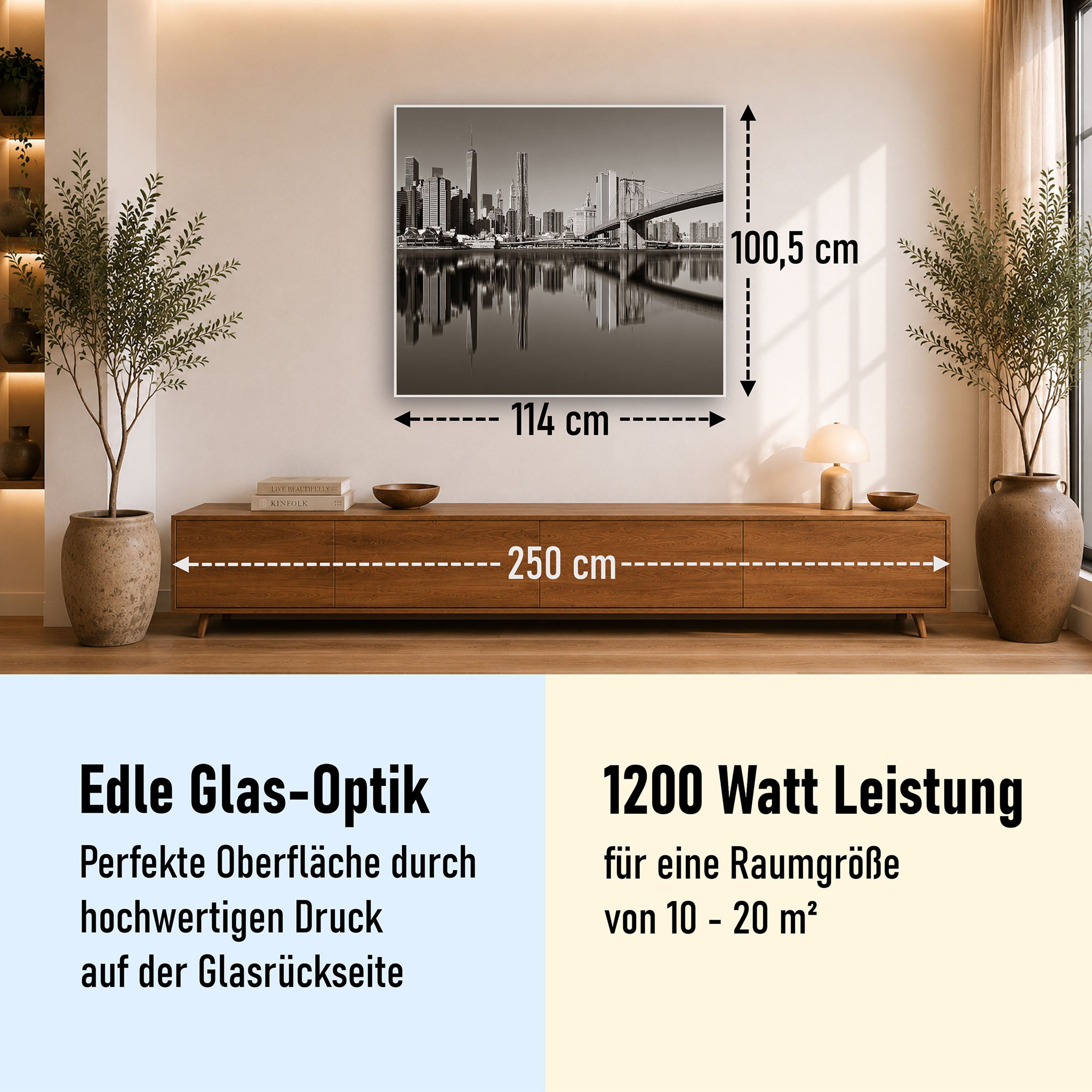Glas Infrarotheizung 350-1200W Motiv 052 Brooklyn Bridge