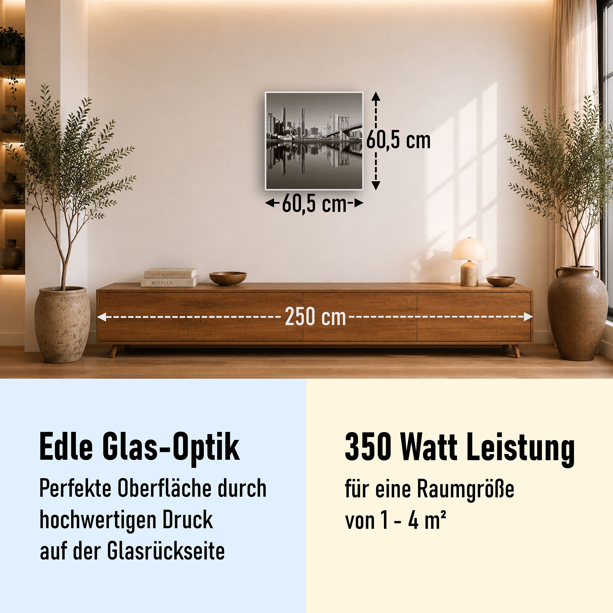 Glas Infrarotheizung 350-1200W Motiv 052 Brooklyn Bridge