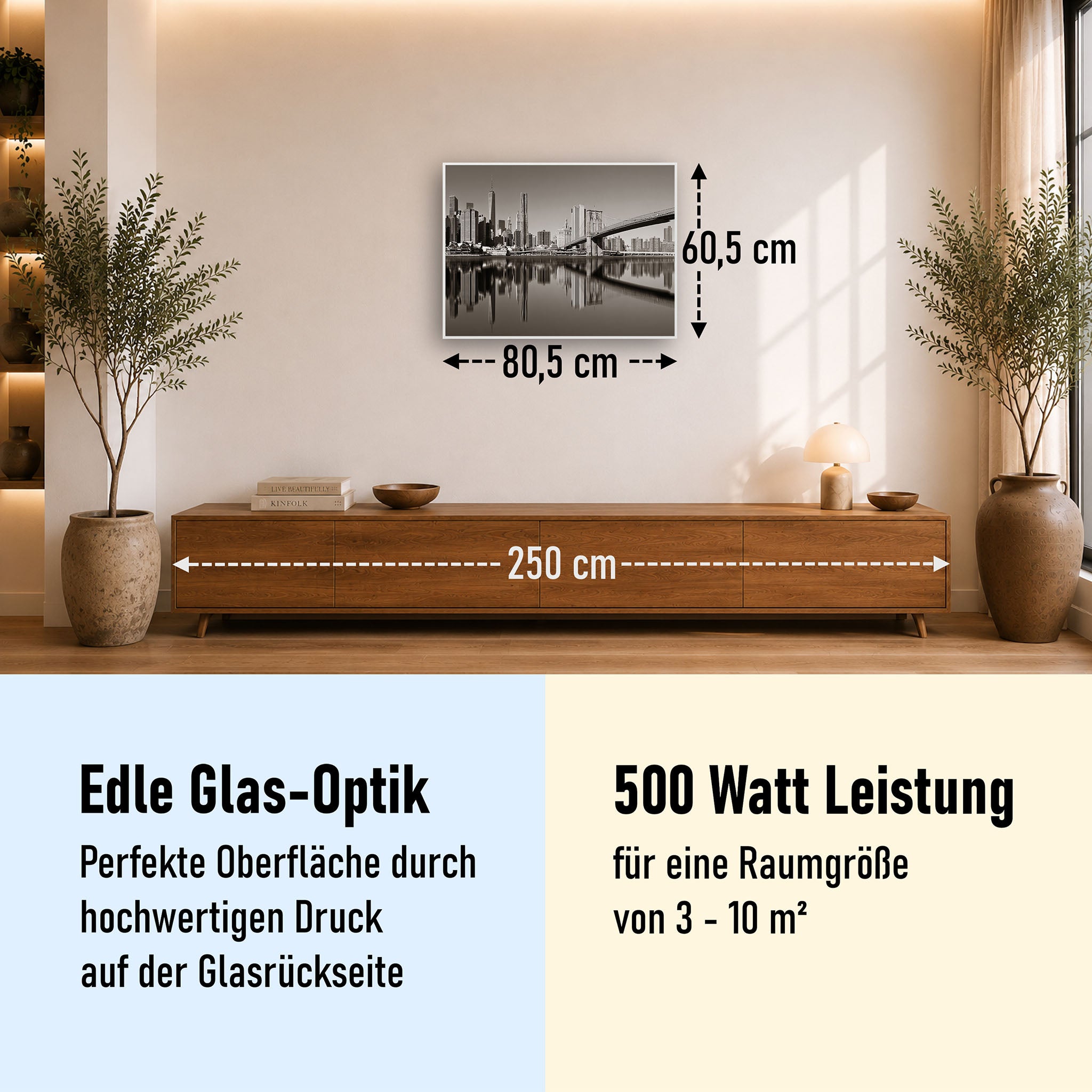 Glas Infrarotheizung 350-1200W Motiv 052 Brooklyn Bridge