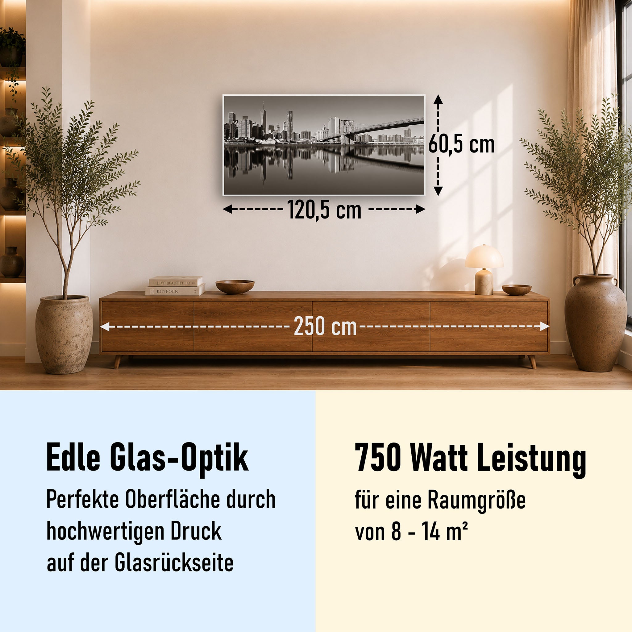 Glas Infrarotheizung 350-1200W Motiv 052 Brooklyn Bridge