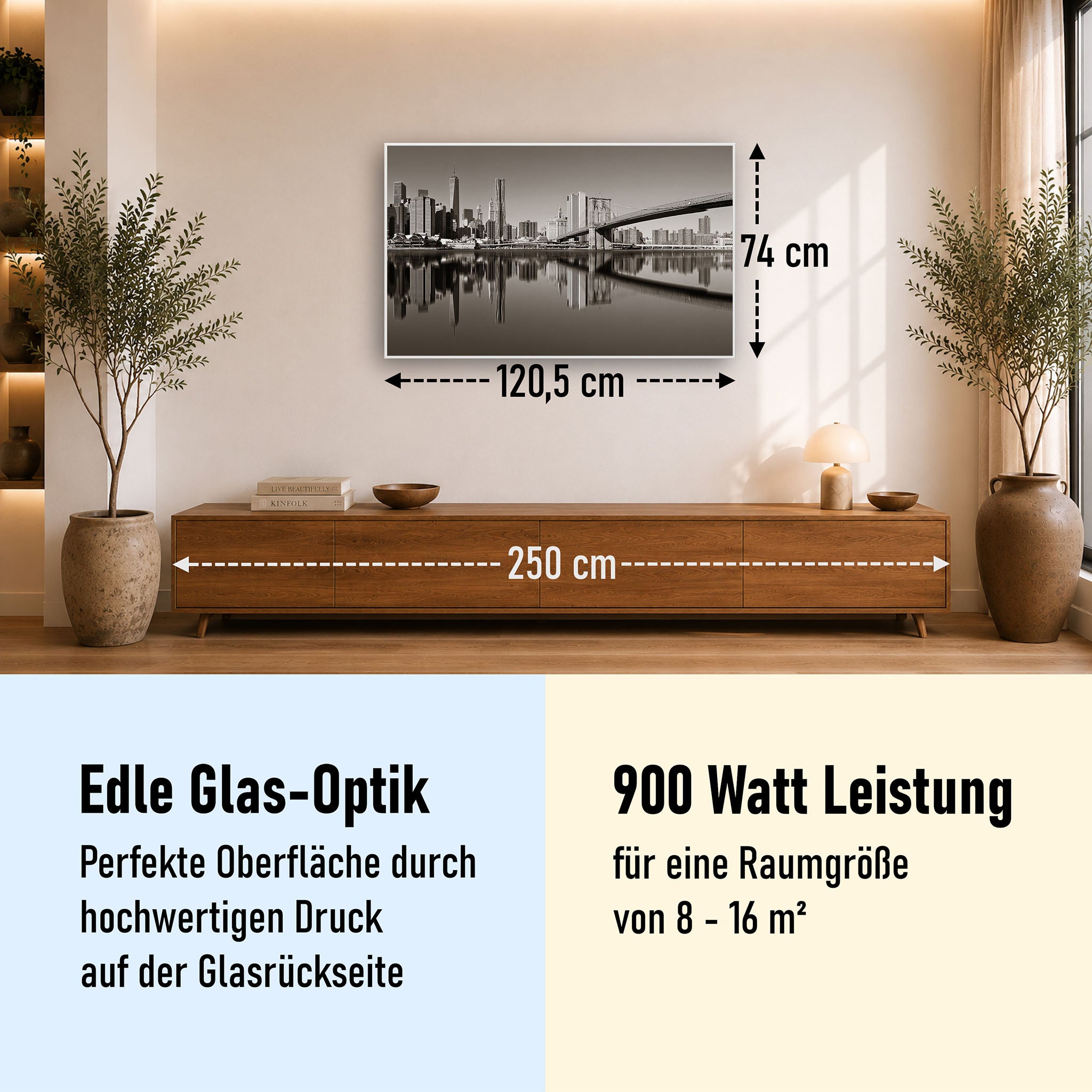 Glas Infrarotheizung 350-1200W Motiv 052 Brooklyn Bridge