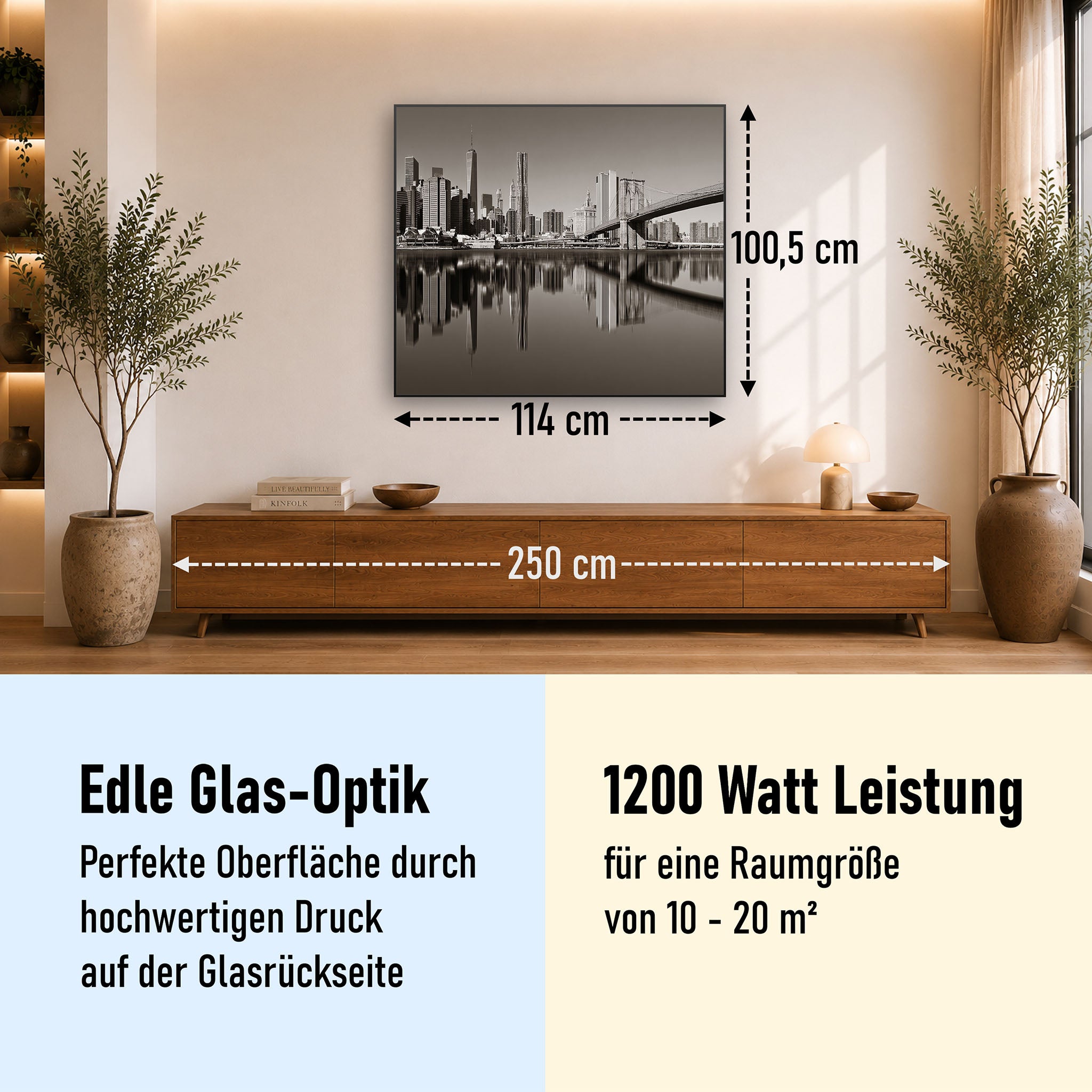 Glas Infrarotheizung 350-1200W Motiv 052 Brooklyn Bridge