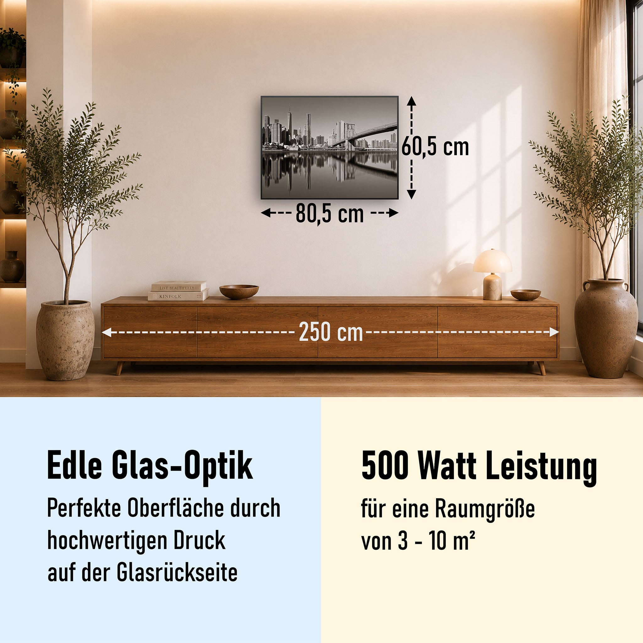 Glas Infrarotheizung 350-1200W Motiv 052 Brooklyn Bridge