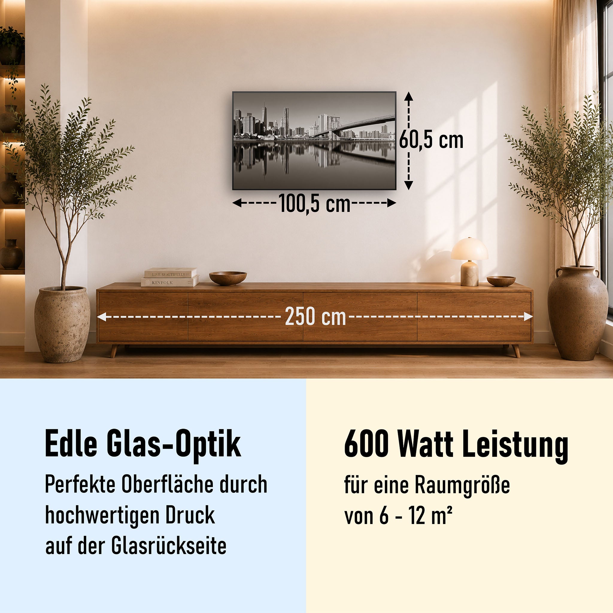 Glas Infrarotheizung 350-1200W Motiv 052 Brooklyn Bridge
