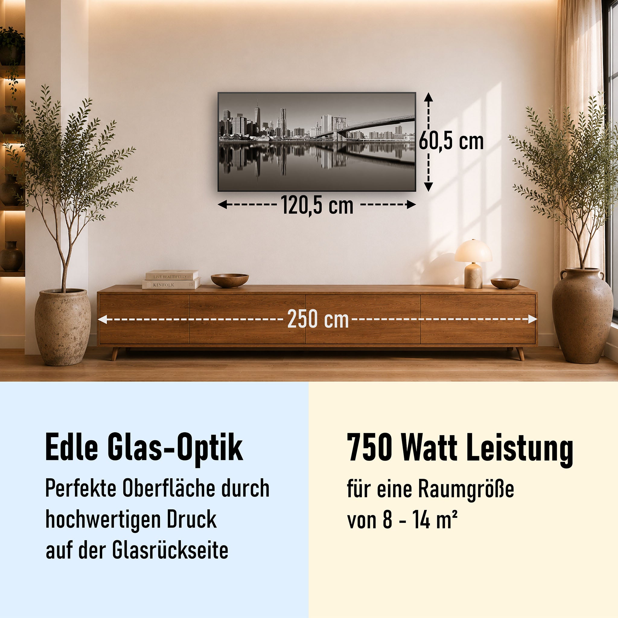 Glas Infrarotheizung 350-1200W Motiv 052 Brooklyn Bridge
