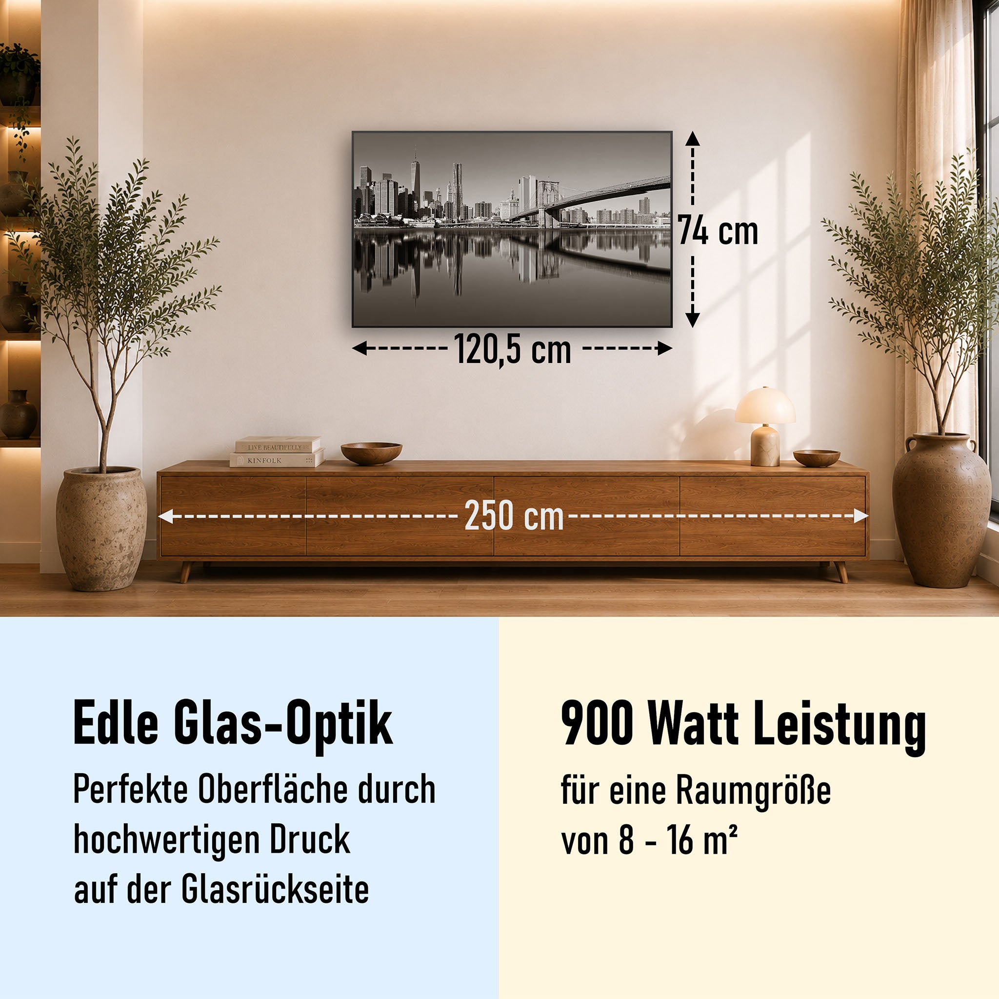 Glas Infrarotheizung 350-1200W Motiv 052 Brooklyn Bridge