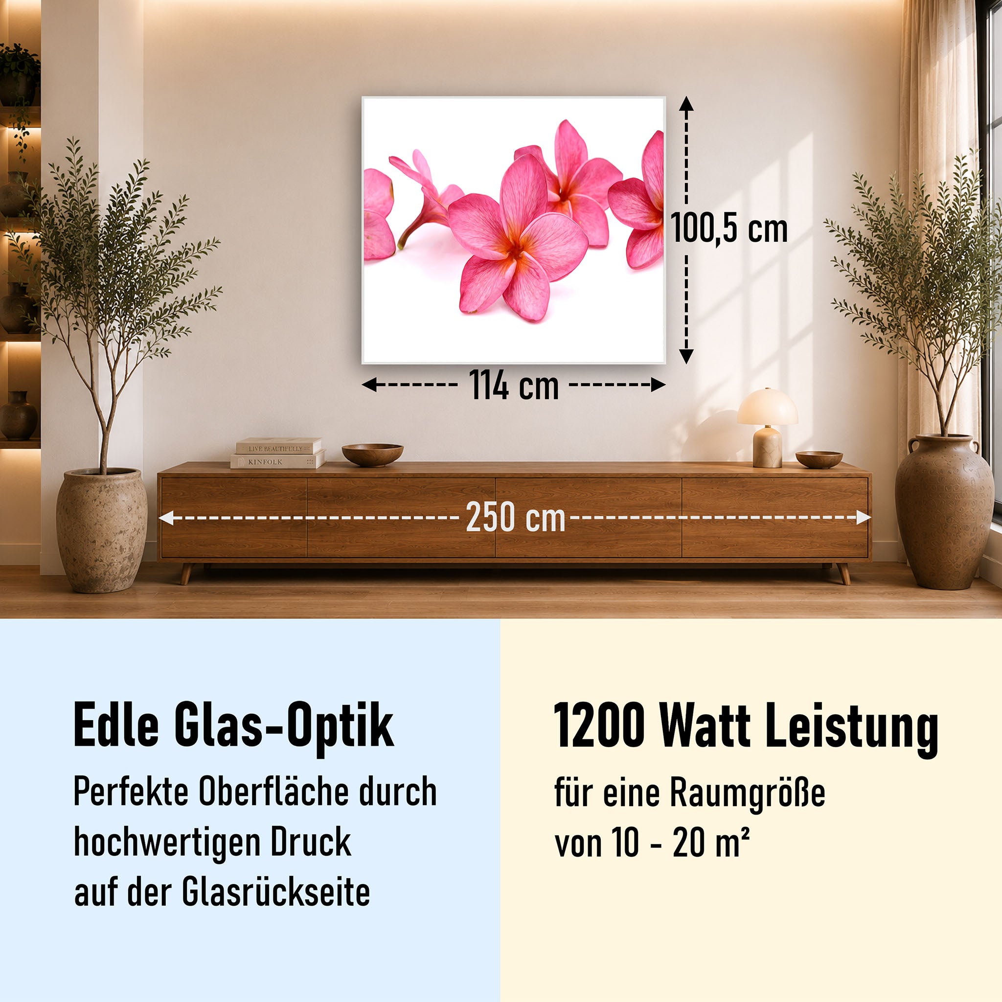 Glas Infrarotheizung 350-1200W Motiv 053 Pink Frangipani