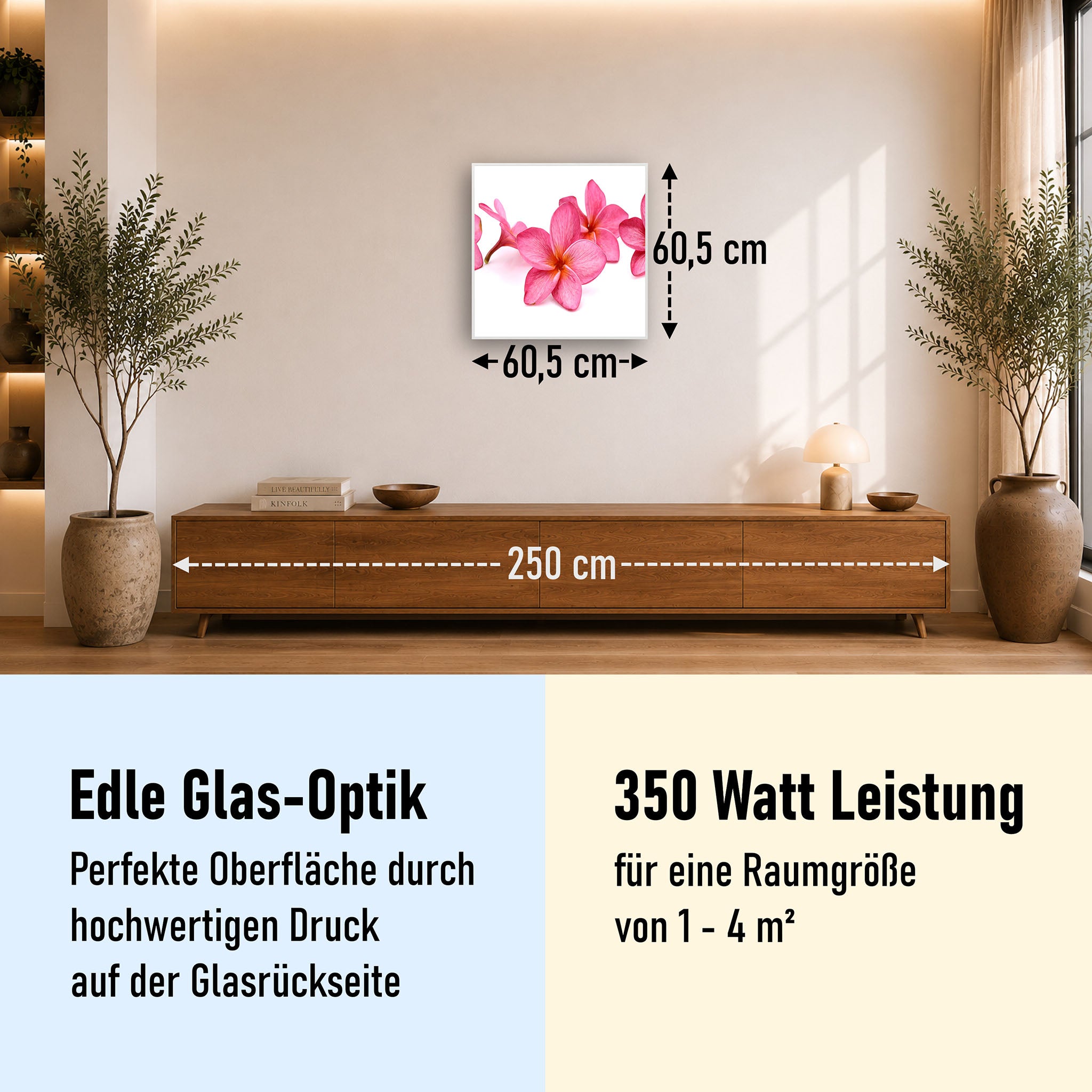Glas Infrarotheizung 350-1200W Motiv 053 Pink Frangipani