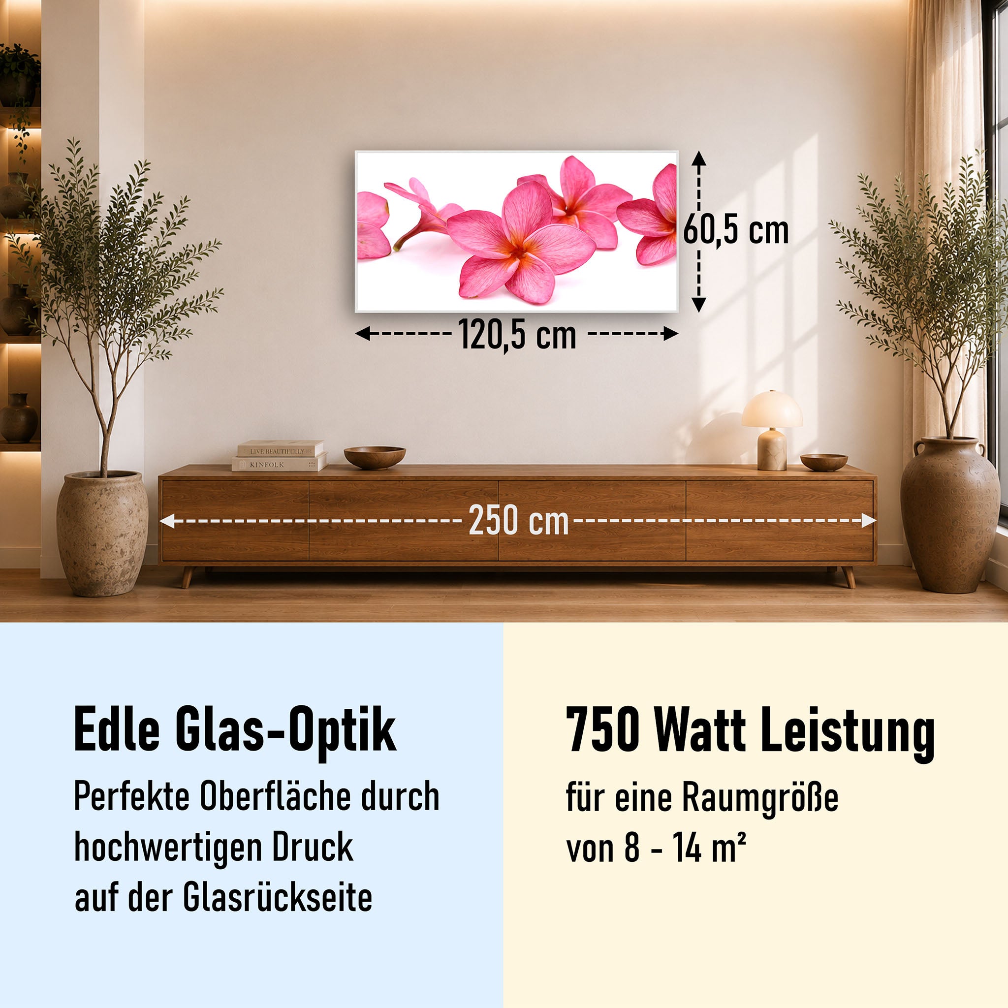 Glas Infrarotheizung 350-1200W Motiv 053 Pink Frangipani