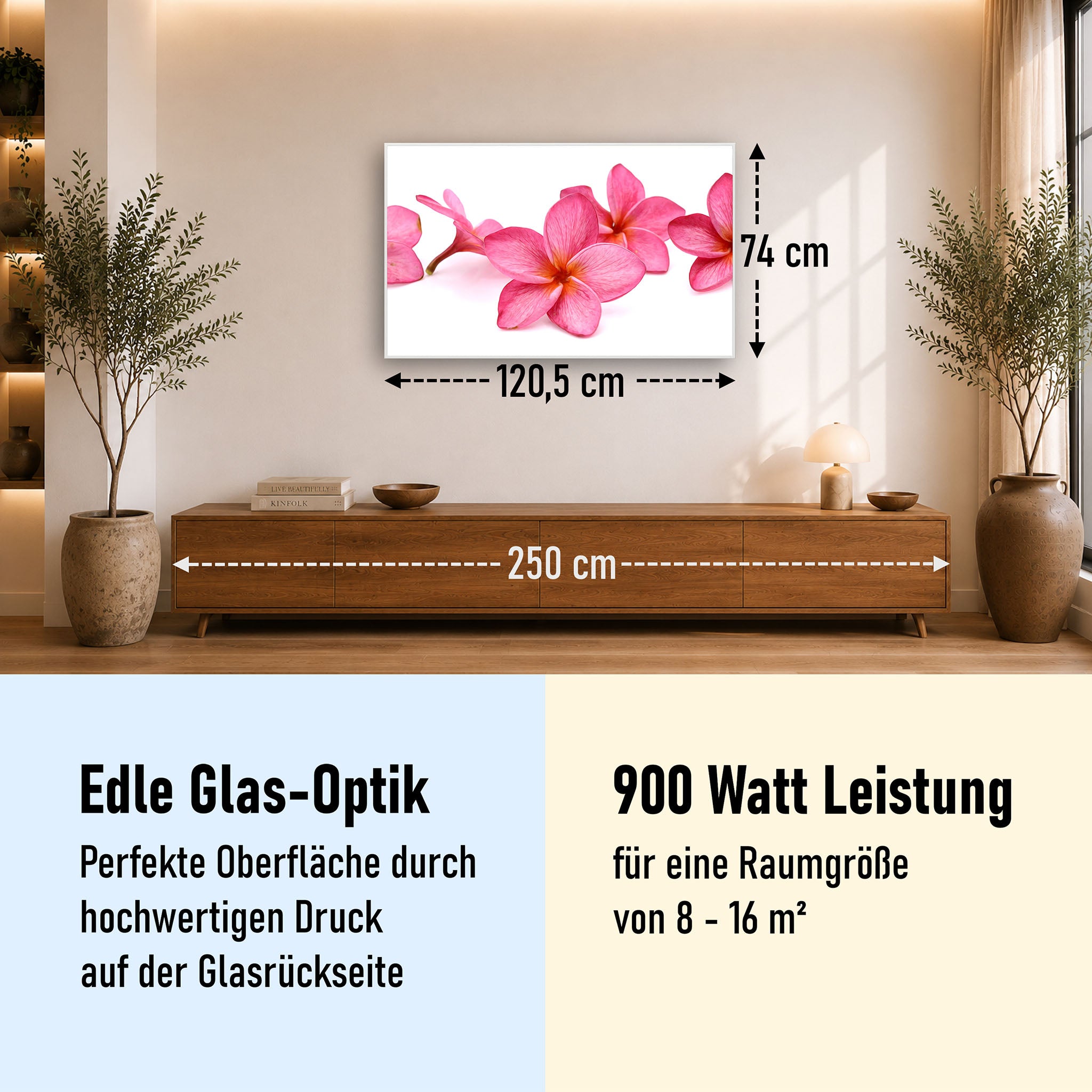 Glas Infrarotheizung 350-1200W Motiv 053 Pink Frangipani