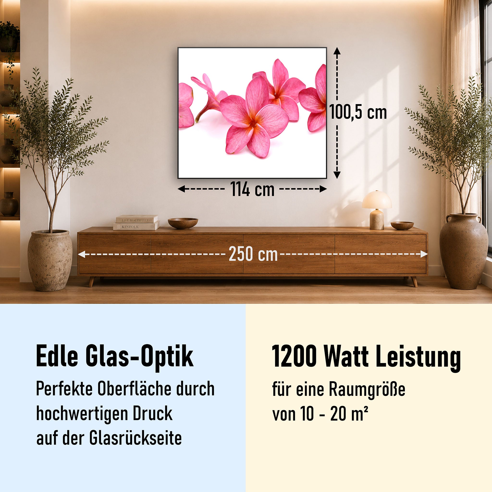 Glas Infrarotheizung 350-1200W Motiv 053 Pink Frangipani