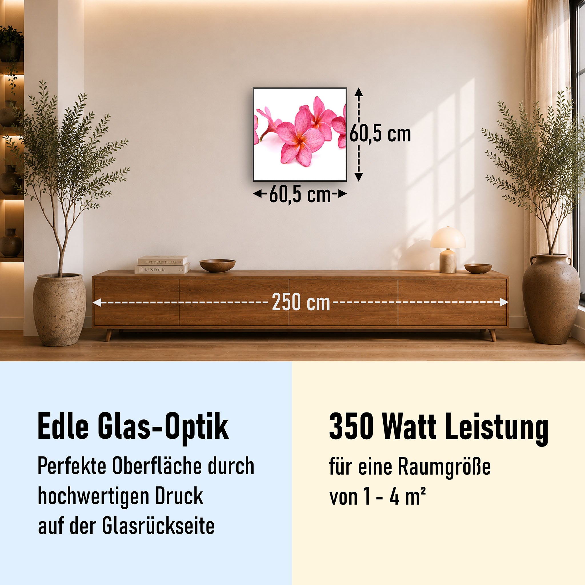 Glas Infrarotheizung 350-1200W Motiv 053 Pink Frangipani