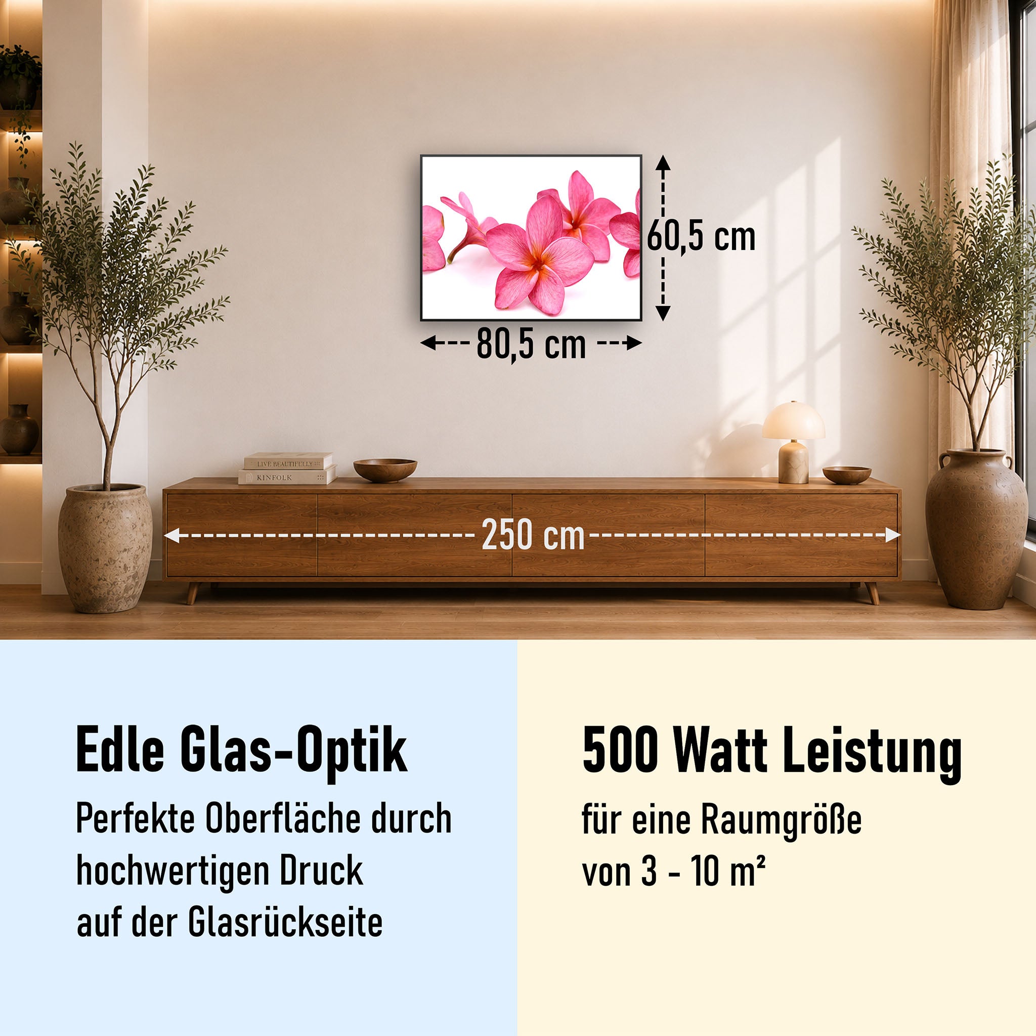 Glas Infrarotheizung 350-1200W Motiv 053 Pink Frangipani