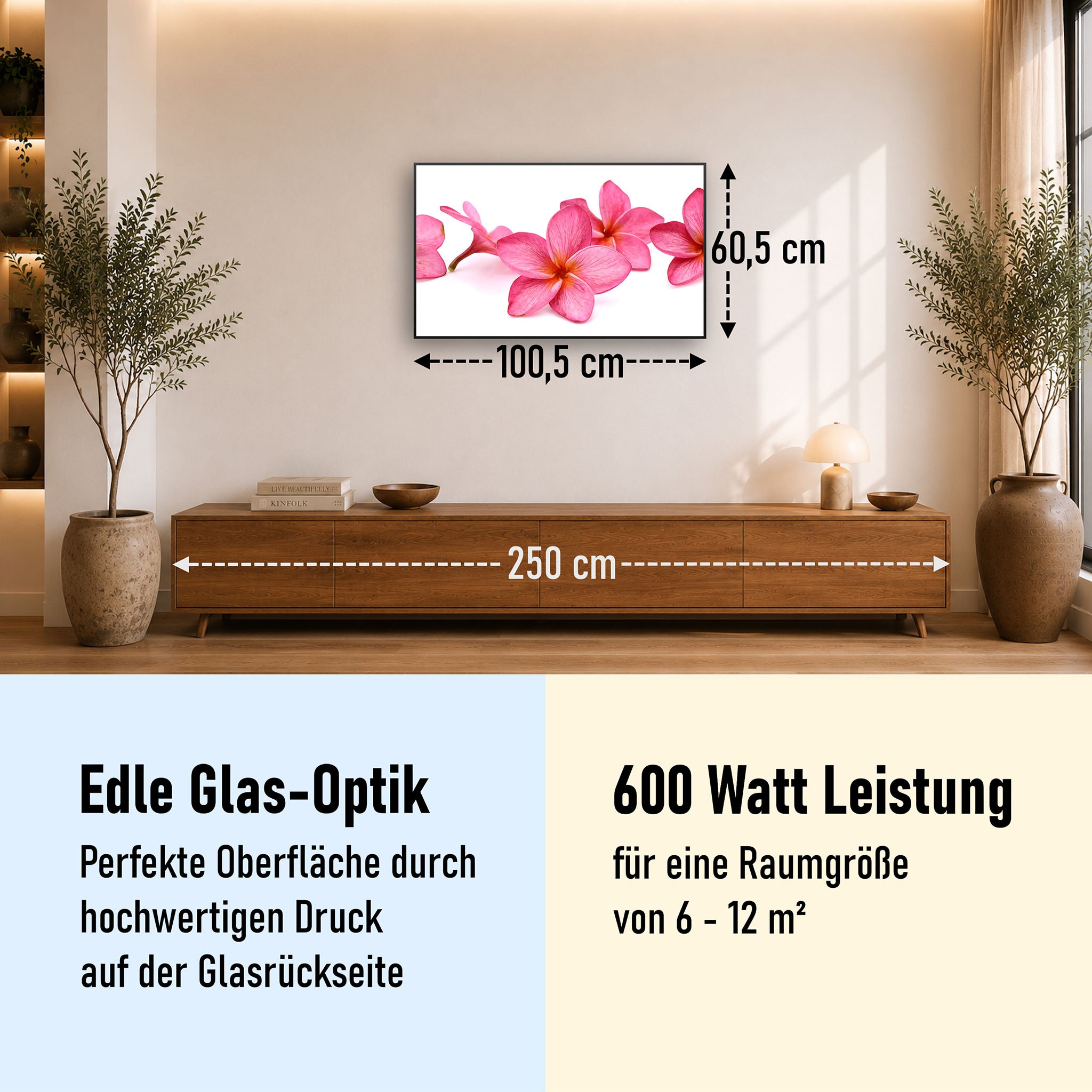 Glas Infrarotheizung 350-1200W Motiv 053 Pink Frangipani